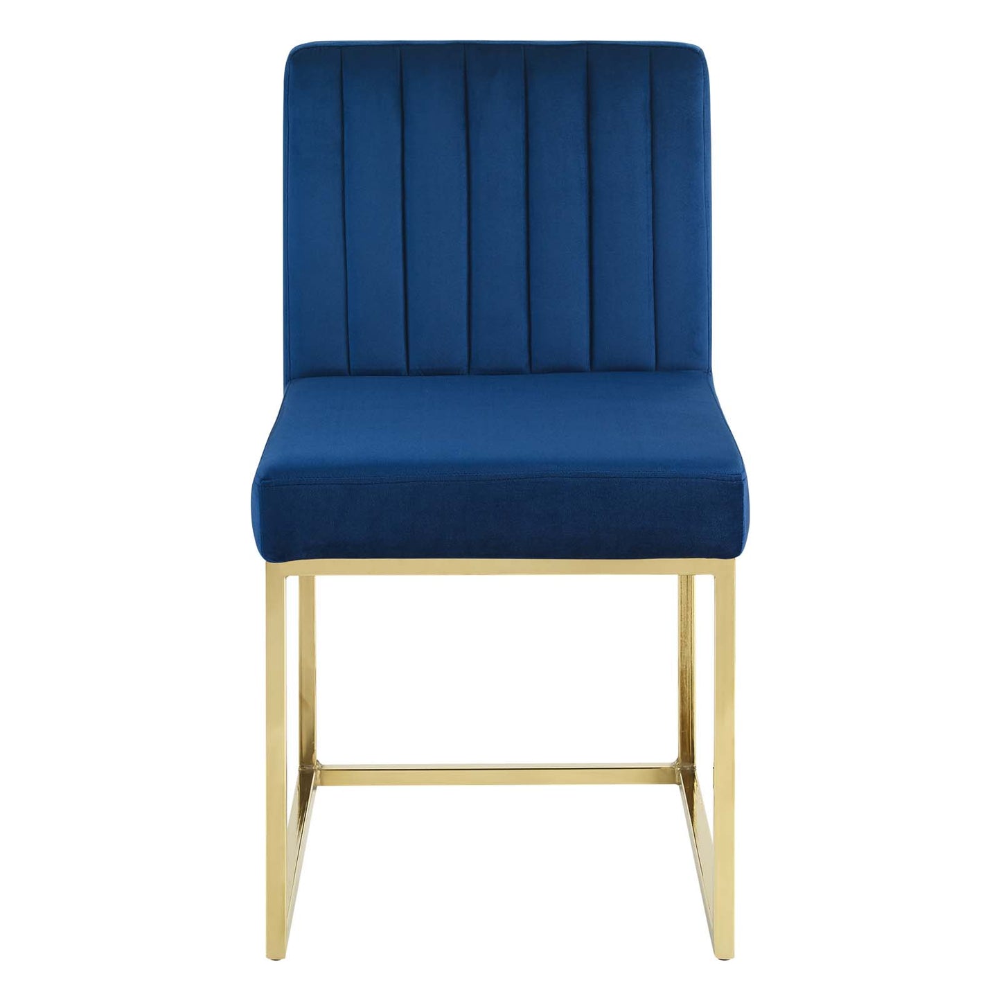 Carriage Channel Tufted Sled Base Performance Velvet Dining Chair, Velvet, Metal Steel, Gold Blue Navy, 18513