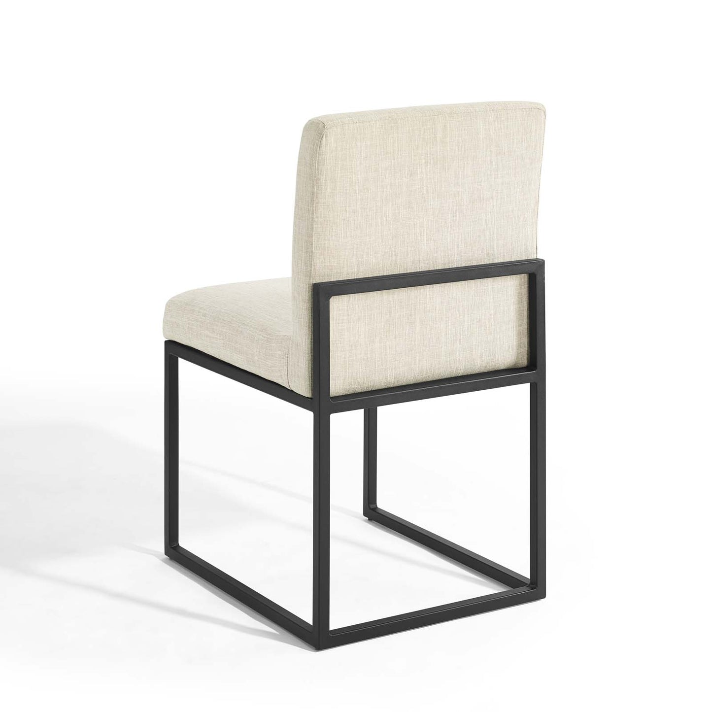 Carriage Channel Tufted Sled Base Upholstered Fabric Dining Chair, Fabric, Metal Steel, Black Beige, 18514