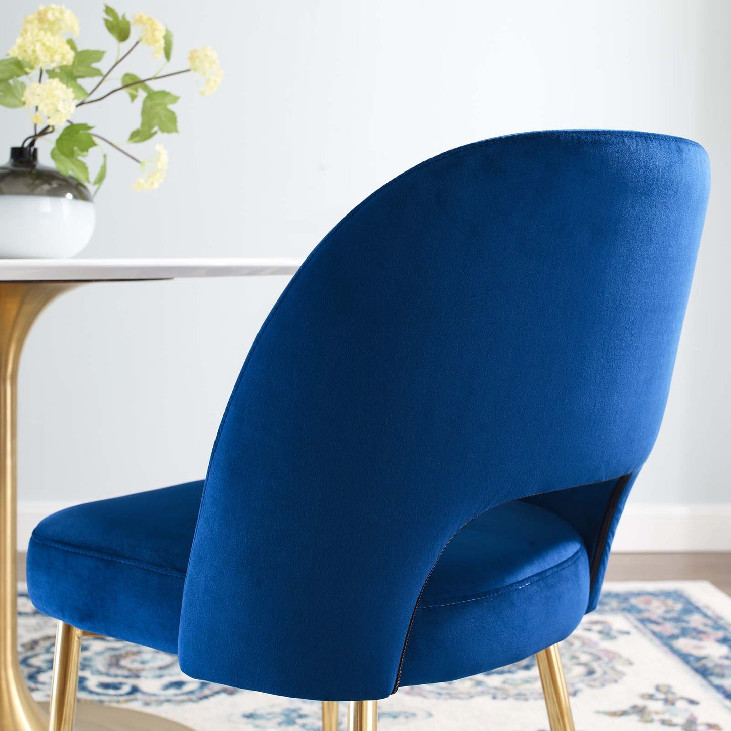Rouse Dining Room Side Chair, Velvet Fabric Metal Steel, Navy Blue, 18031