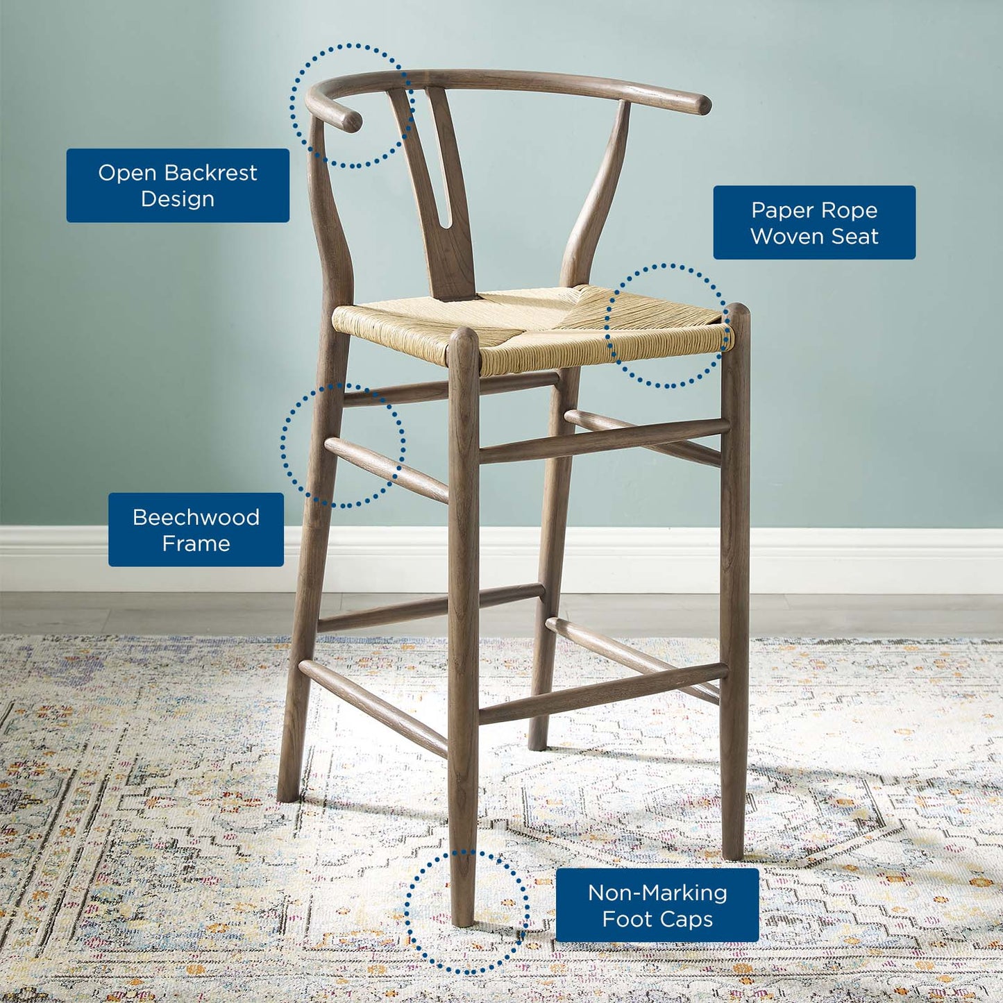 Amish Wood Bar Stool, Wood, Grey Gray, 18583