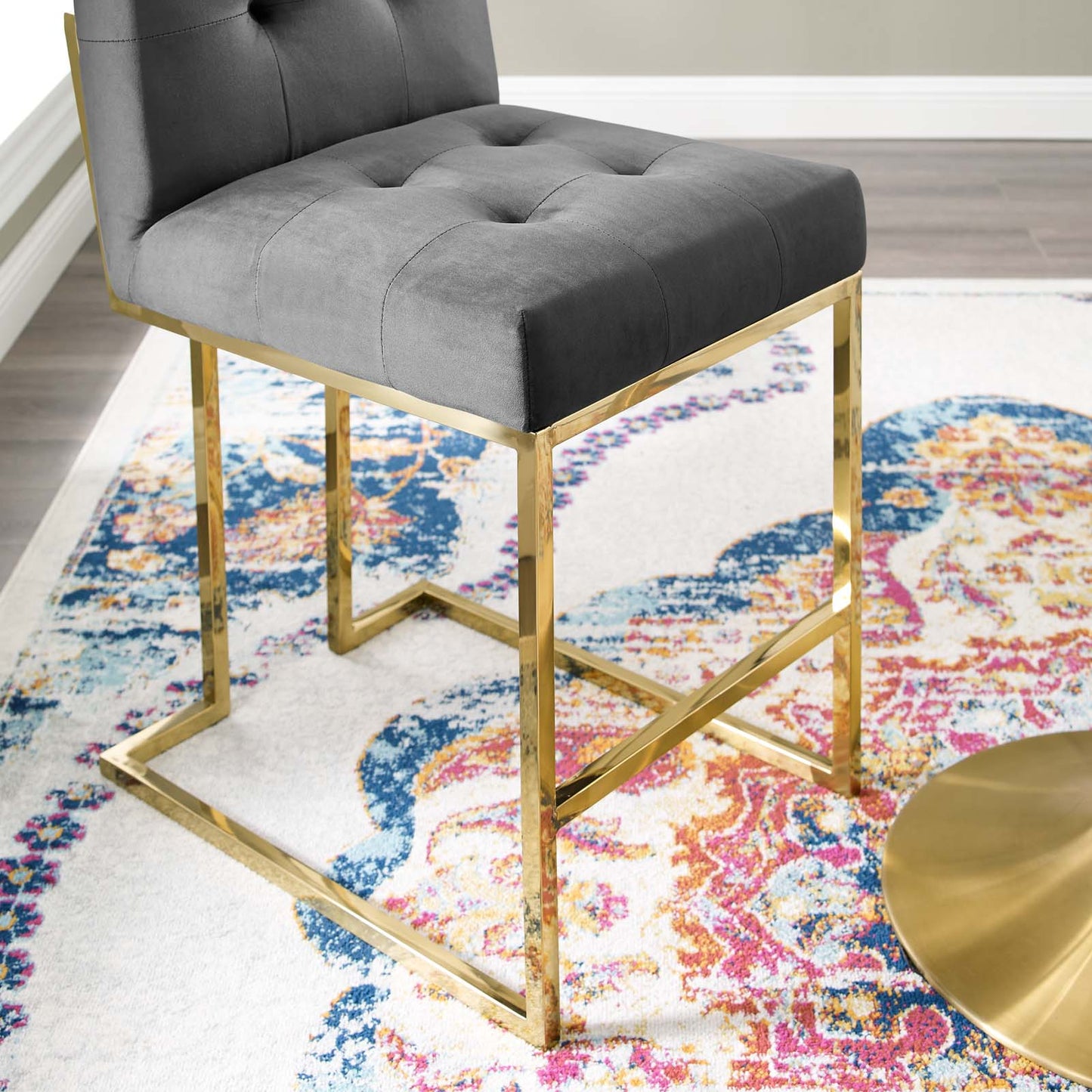 Privy Gold Stainless Steel Performance Velvet Counter Stool, Velvet, Metal Steel, Gold Grey Gray, 18589