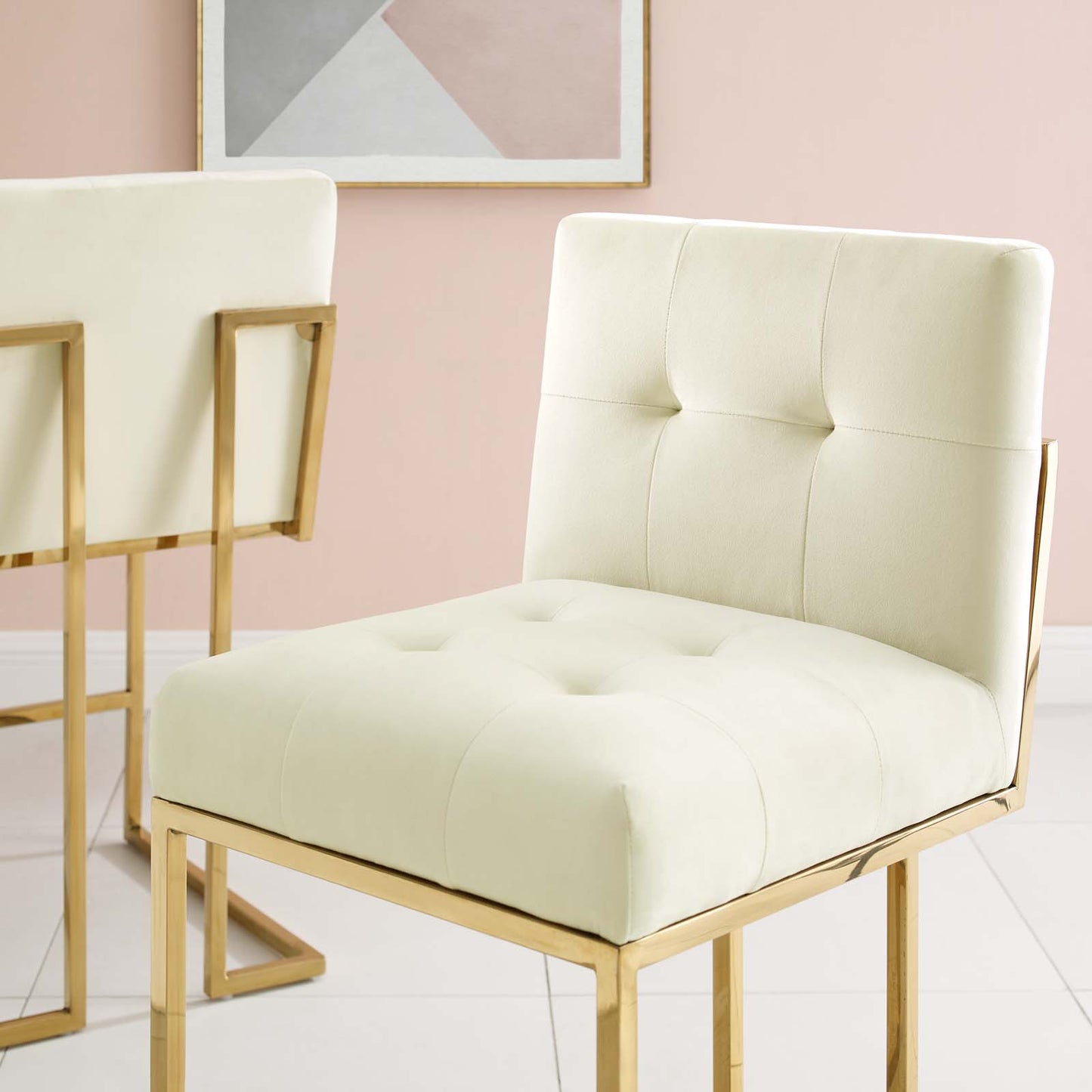 Privy Gold Stainless Steel Performance Velvet Counter Stool, Velvet, Metal Steel, Gold Ivory White, 18592