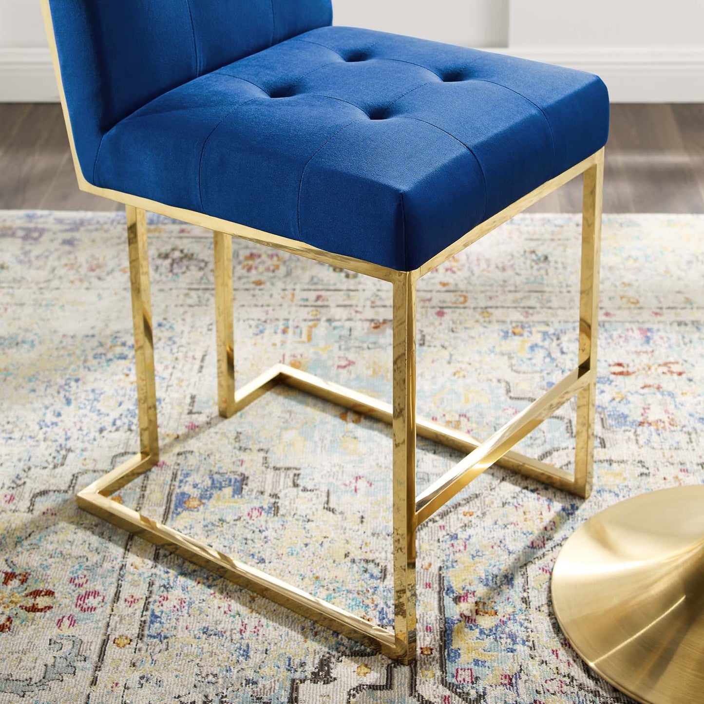 Privy Gold Stainless Steel Performance Velvet Counter Stool, Velvet, Metal Steel, Gold Blue Navy, 18593