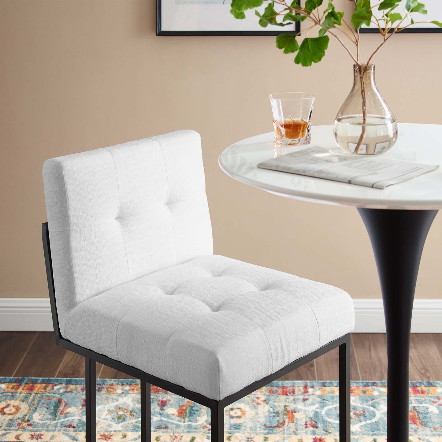 Privy Black Stainless Steel Upholstered Fabric Counter Stool, Fabric, Metal Steel, Black White, 18596