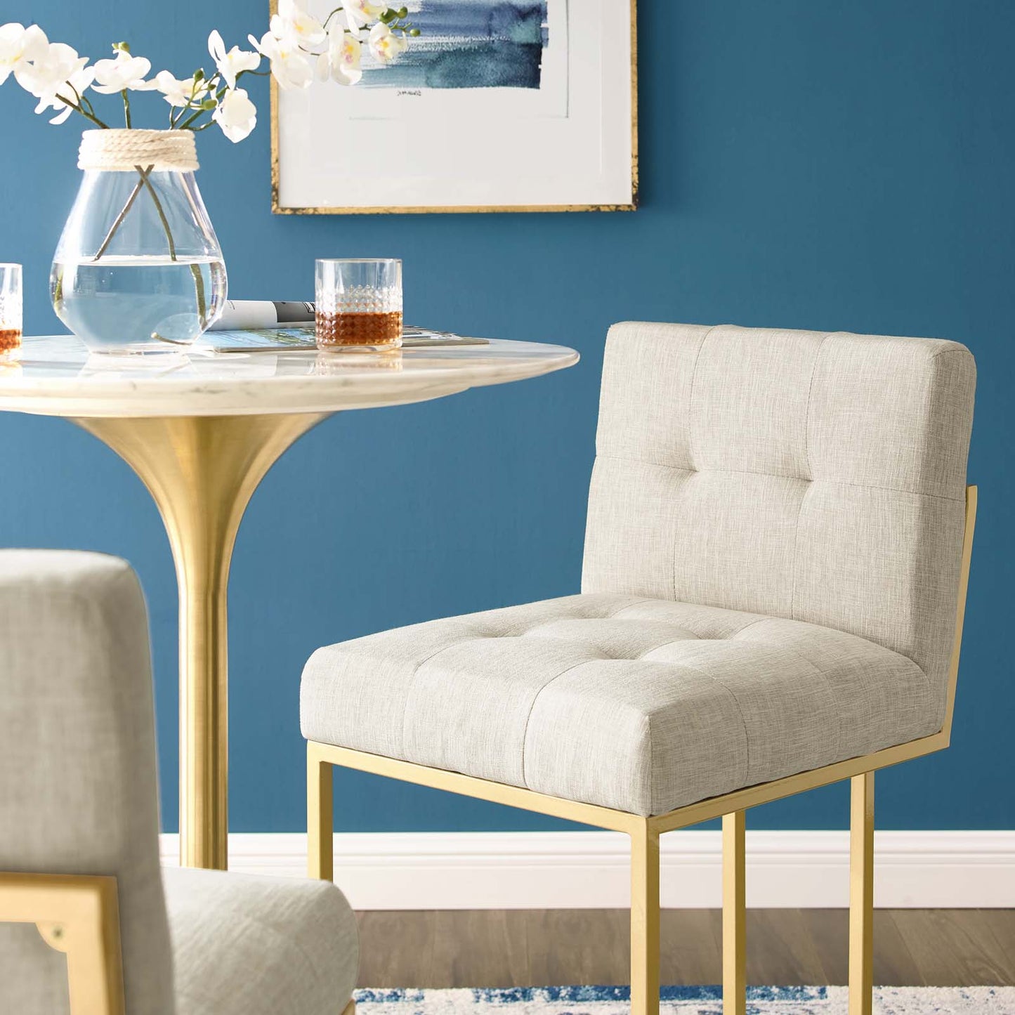 Privy Gold Stainless Steel Upholstered Fabric Bar Stool, Fabric, Metal Steel, Gold Beige, 18598