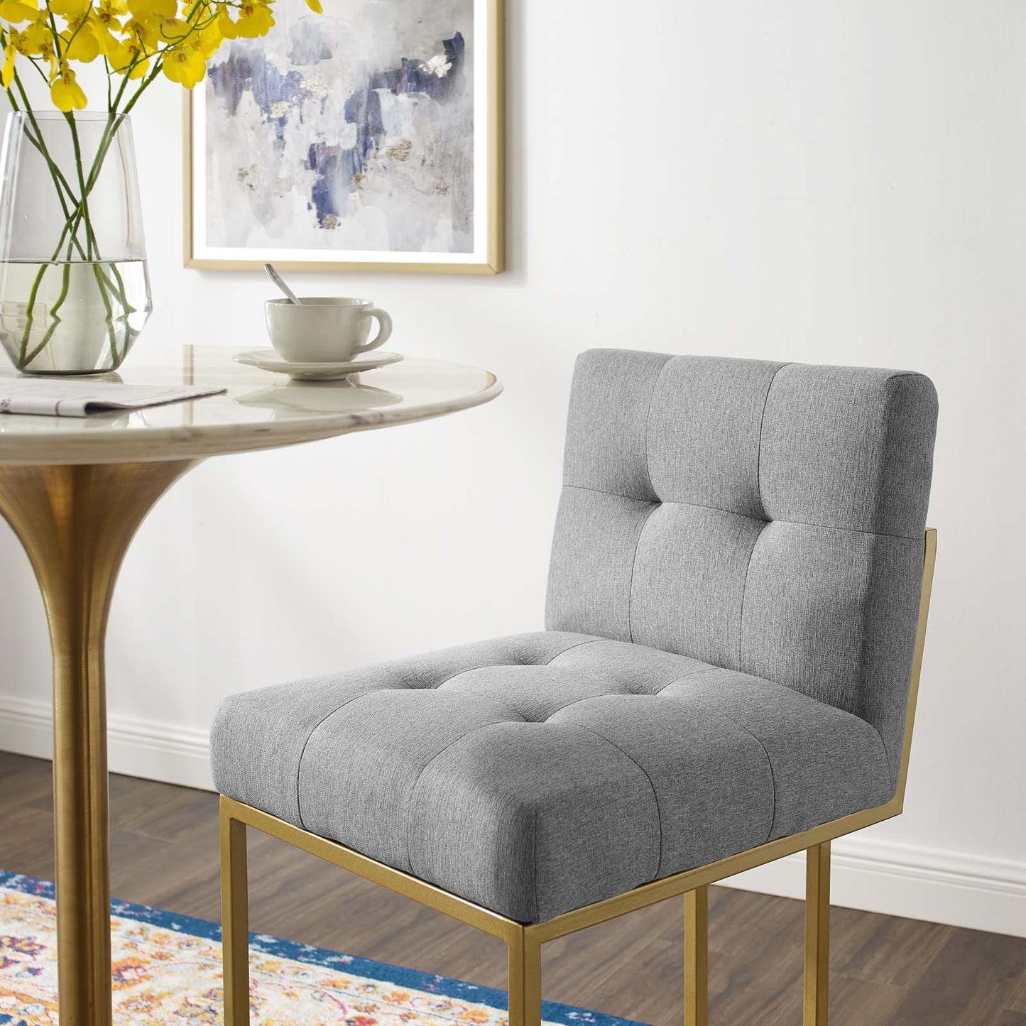 Privy Gold Stainless Steel Upholstered Fabric Bar Stool, Fabric, Metal Steel, Gold Light Grey Gray, 18599