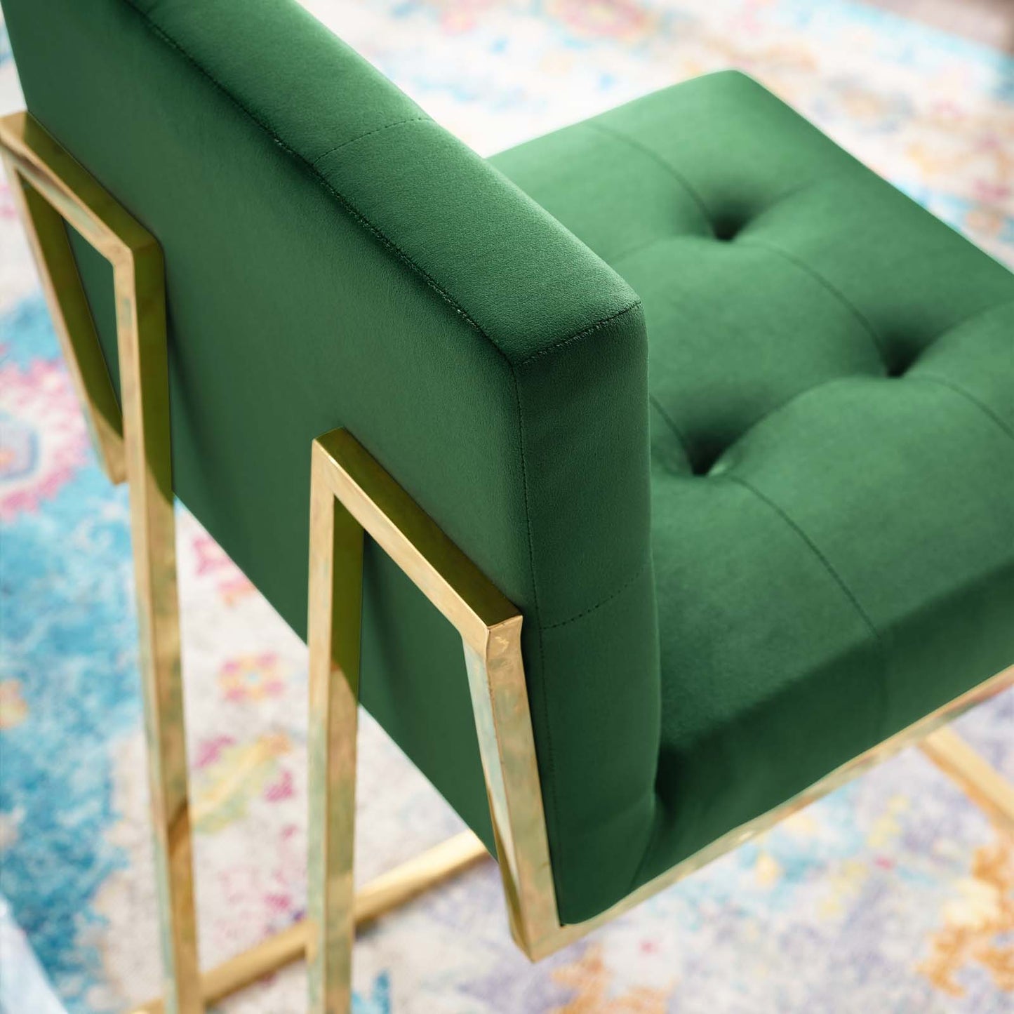 Privy Gold Stainless Steel Performance Velvet Bar Stool, Velvet, Metal Steel, Gold Green, 18603
