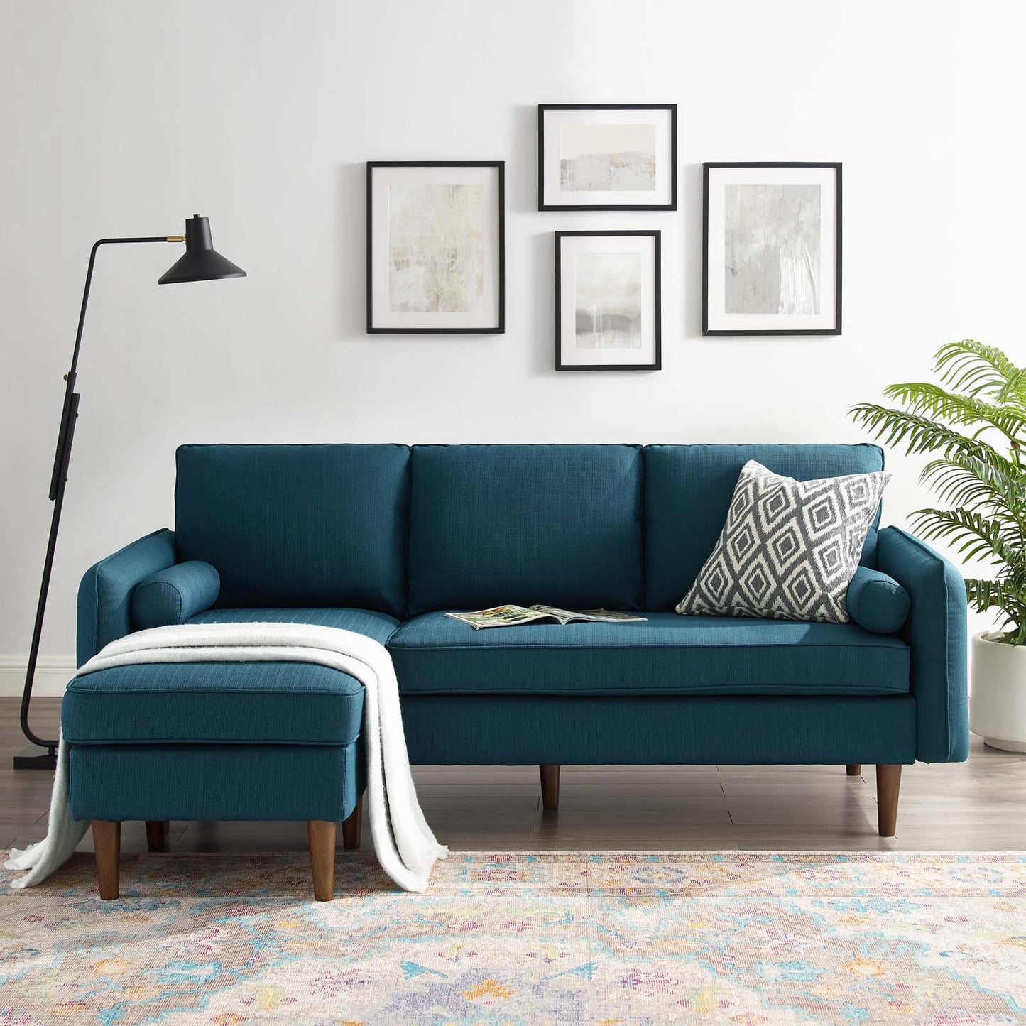 Revive Upholstered Right or Left Sectional Sofa, Fabric, Navy Blue, 18623