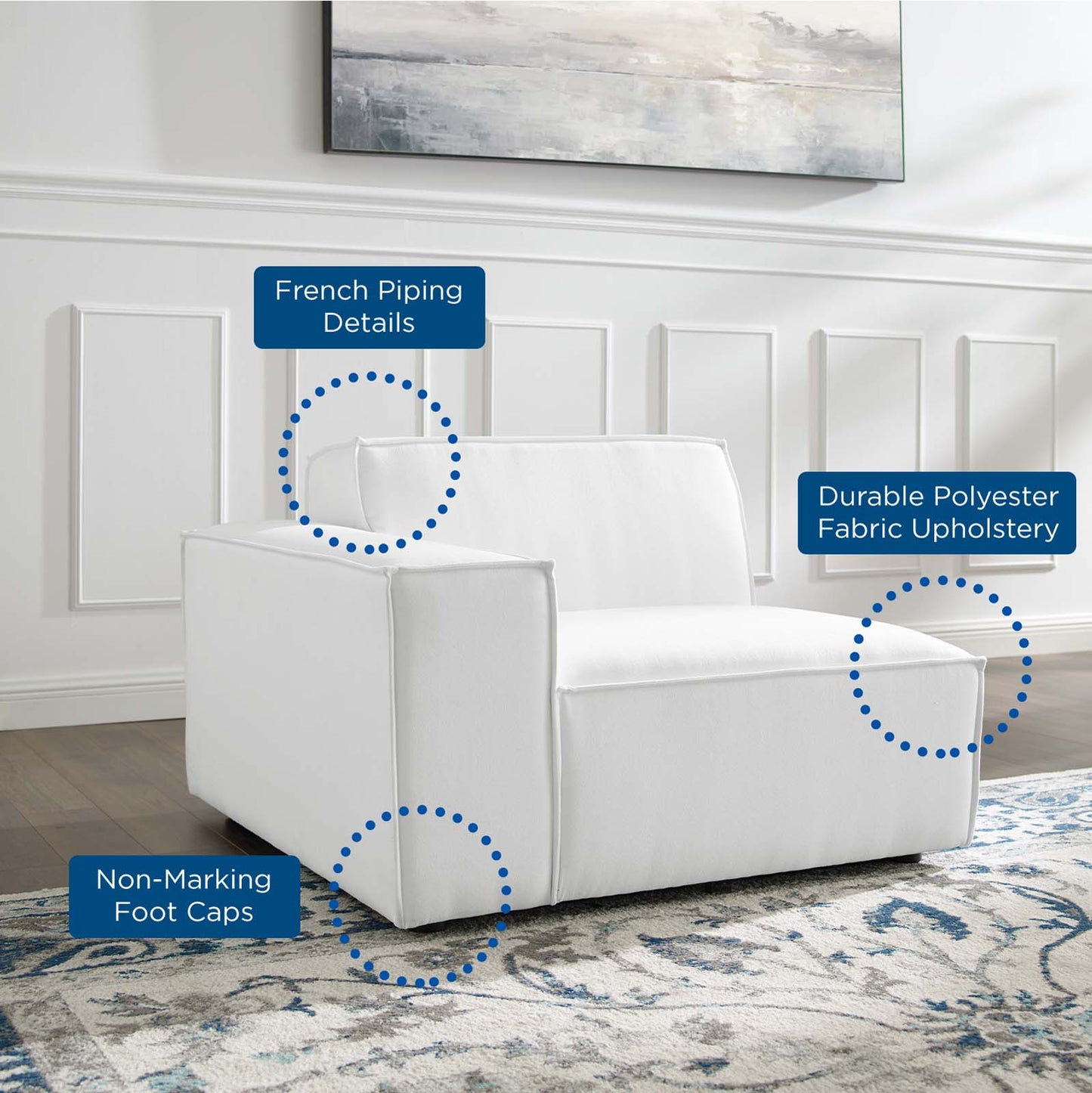 Restore Right-Arm Sectional Sofa Chair, Fabric, White, 18634