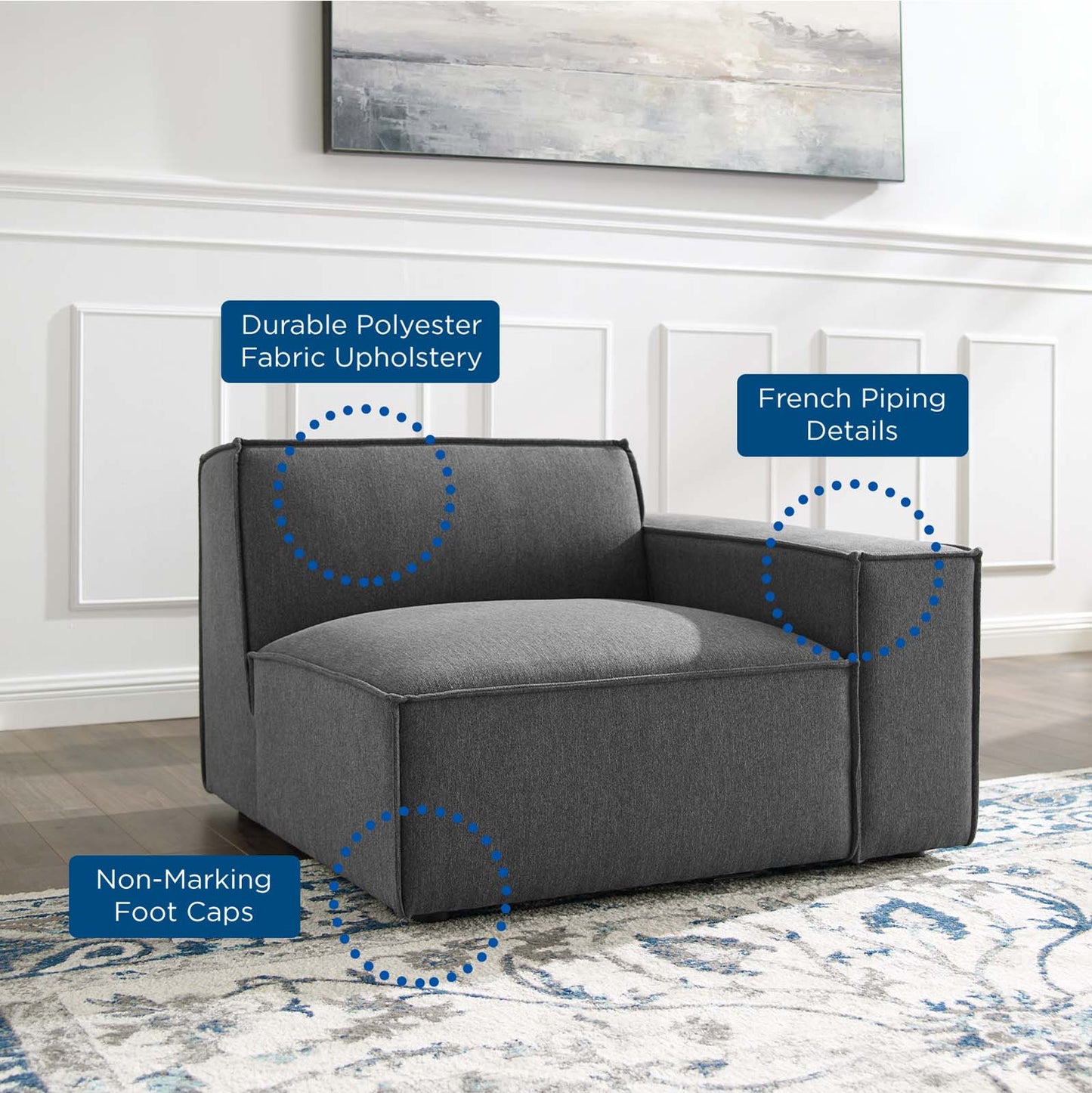 Restore Left-Arm Sectional Sofa Chair, Fabric, Dark Grey Gray, 18635