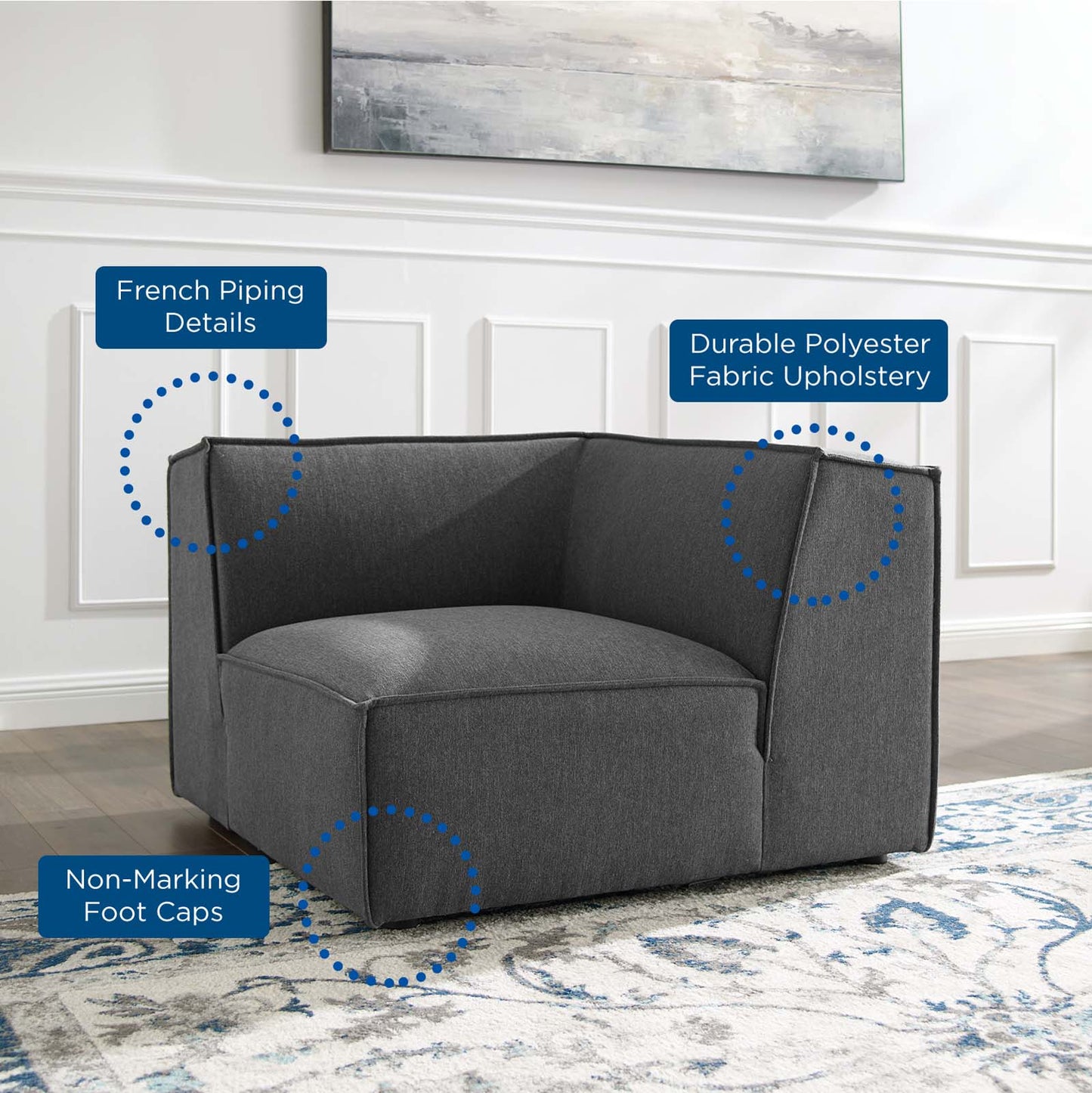 Restore Sectional Sofa Corner Chair, Fabric, Dark Grey Gray, 18637