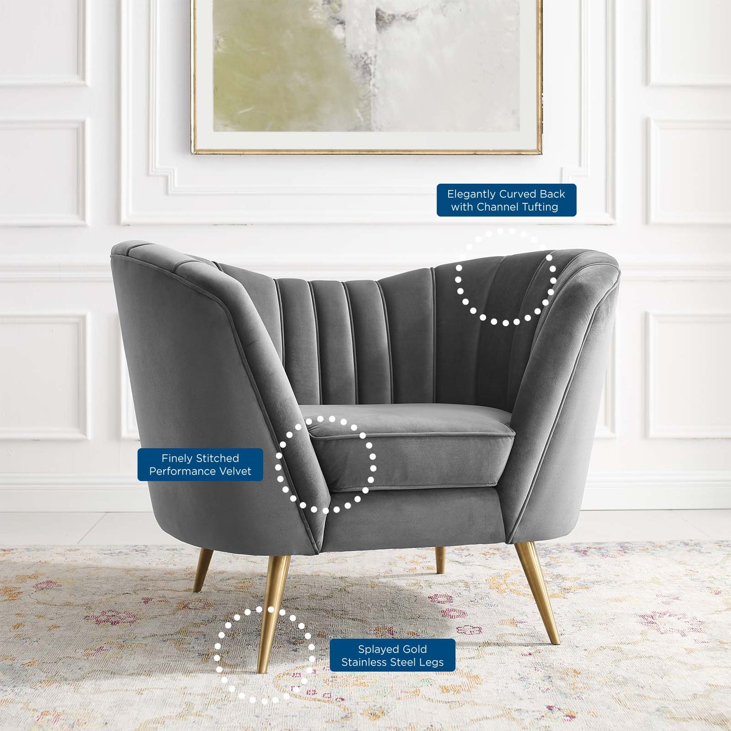 Opportunity Performance Velvet Armchair, Velvet, Grey Gray, 18643