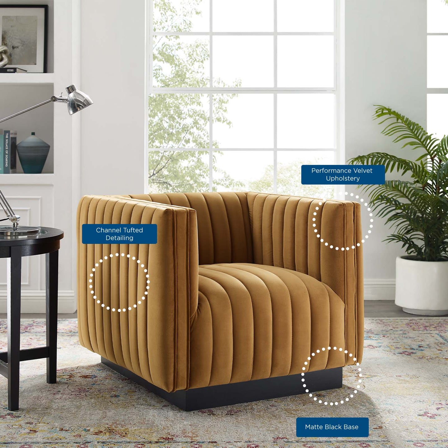 Conjure Channel Tufted Performance Velvet Accent Armchair, Velvet, Brown, 18671