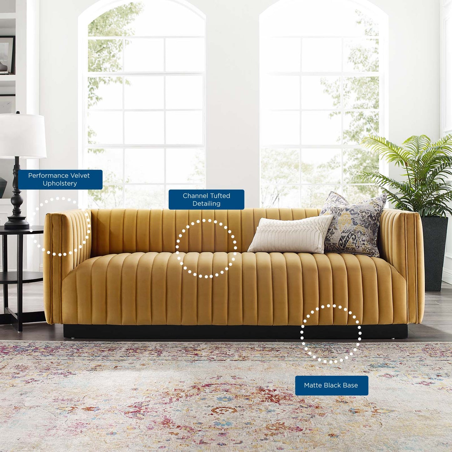 Conjure Channel Tufted Velvet Sofa, Velvet, Brown, 18675