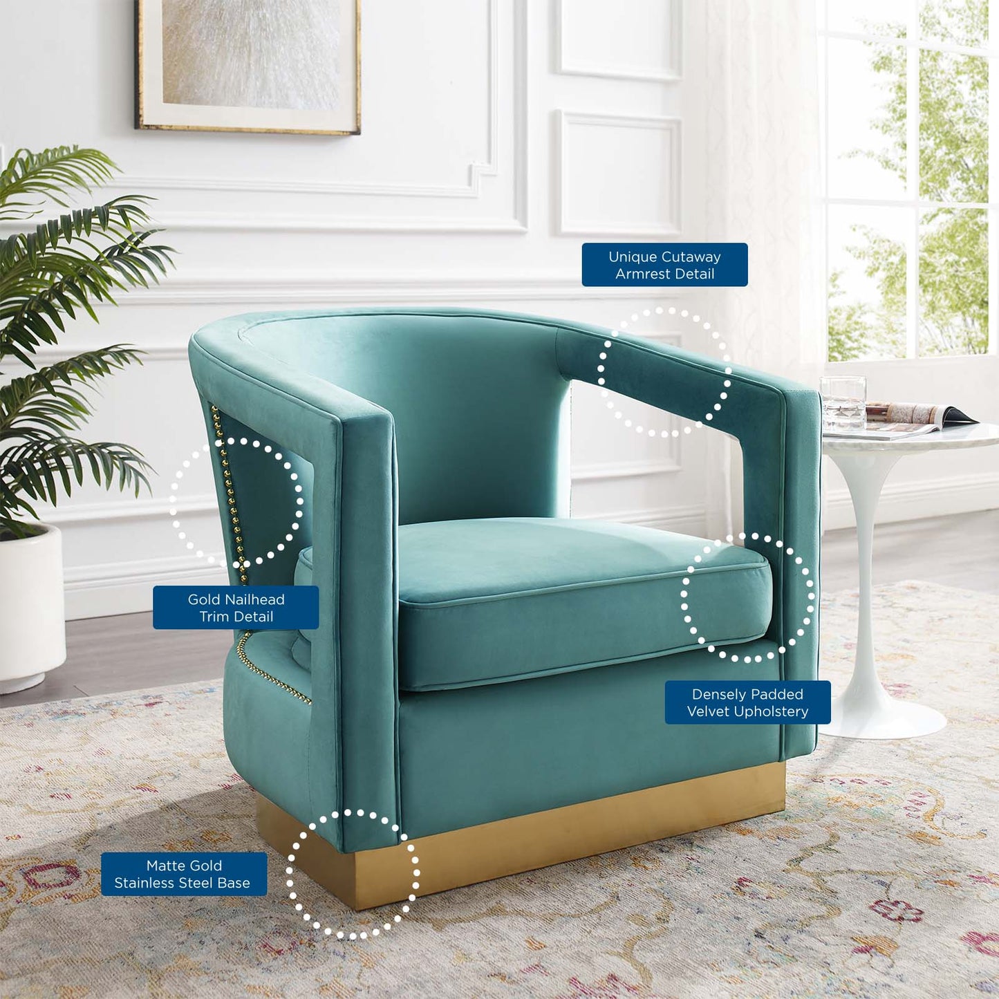 Frolick Performance Velvet Armchair, Velvet, Blue, 18689