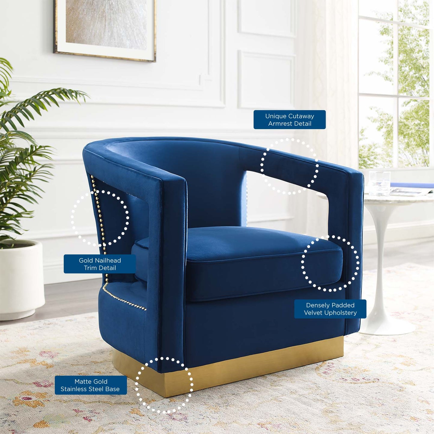 Frolick Performance Velvet Armchair, Velvet, Blue Navy, 18690