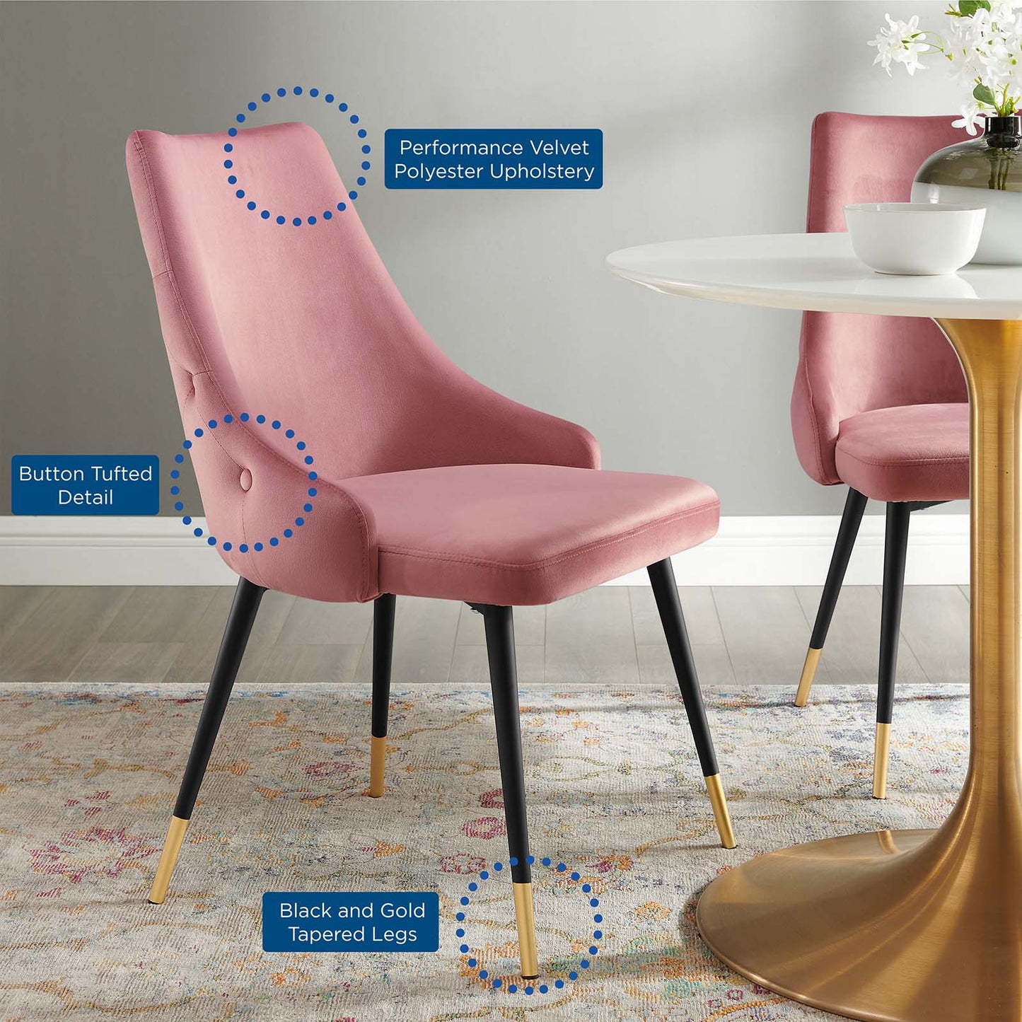 Adorn Tufted Performance Velvet Dining Side Chair, Velvet, Pink, 18746