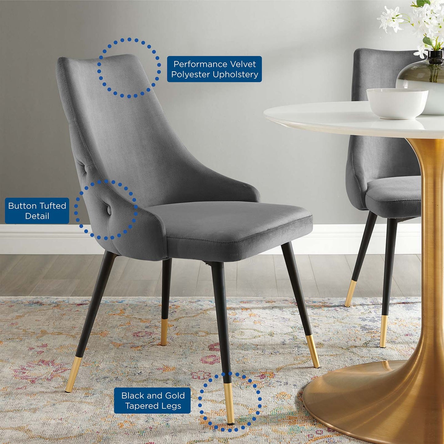 Adorn Tufted Performance Velvet Dining Side Chair, Velvet, Grey Gray, 18749