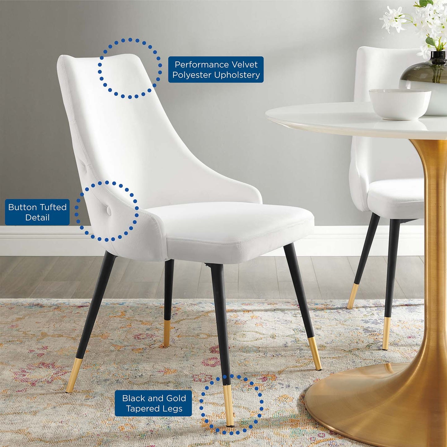 Adorn Tufted Performance Velvet Dining Side Chair, Velvet, White, 18756