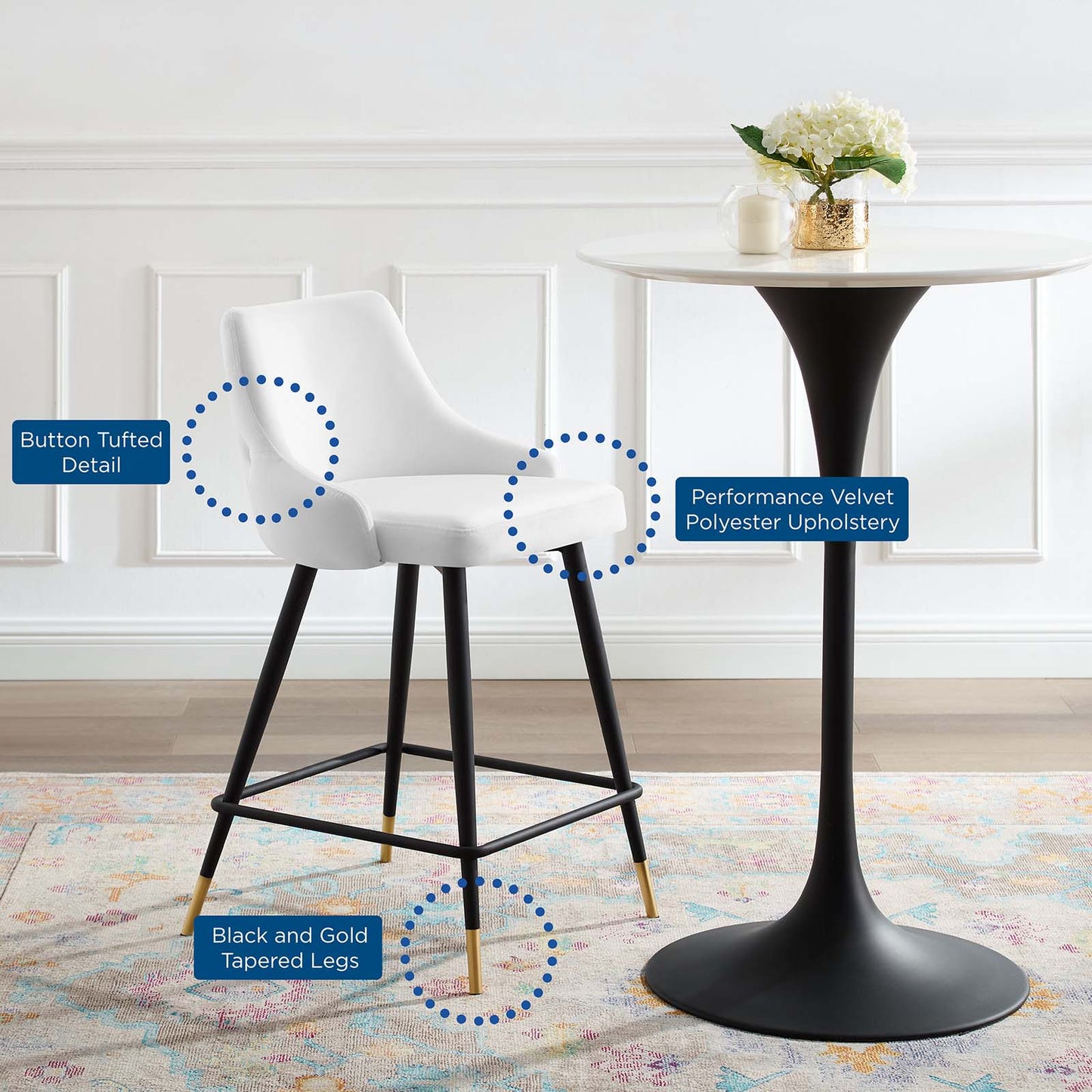 Adorn Performance Velvet Counter Stool, Velvet, White, 18761
