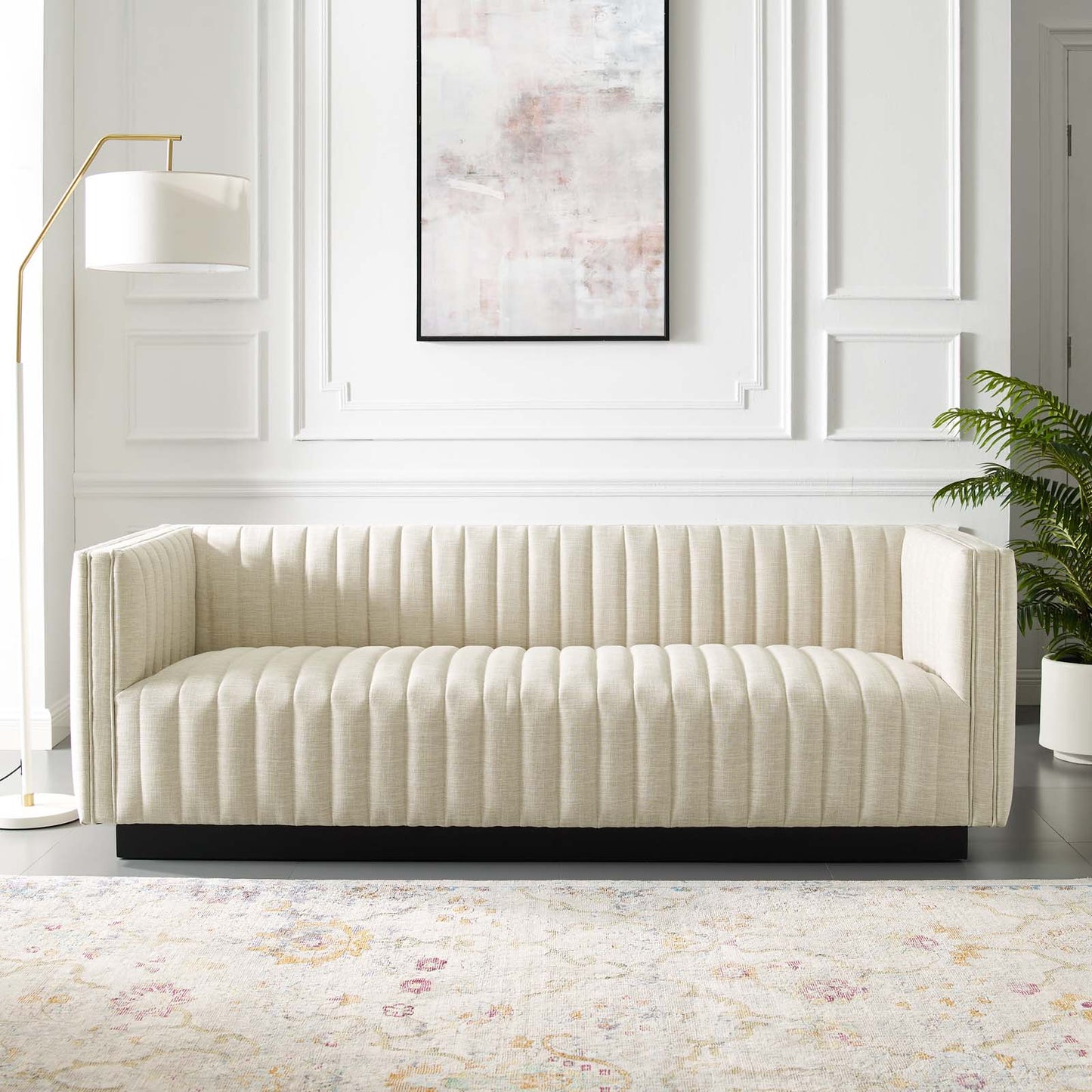 Conjure Tufted Upholstered Fabric Sofa, Fabric, Beige, 18812