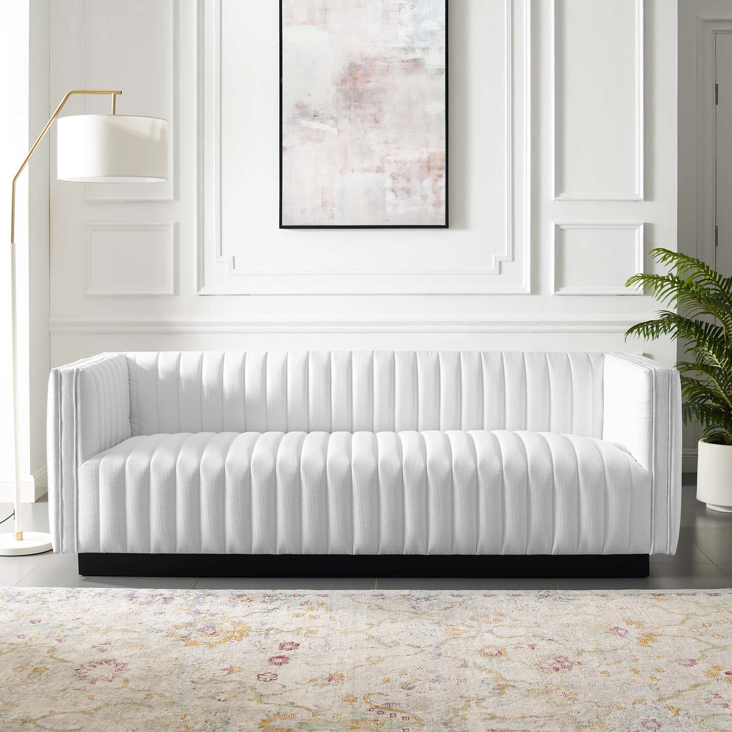 Conjure Tufted Upholstered Fabric Sofa, Fabric, White, 18814