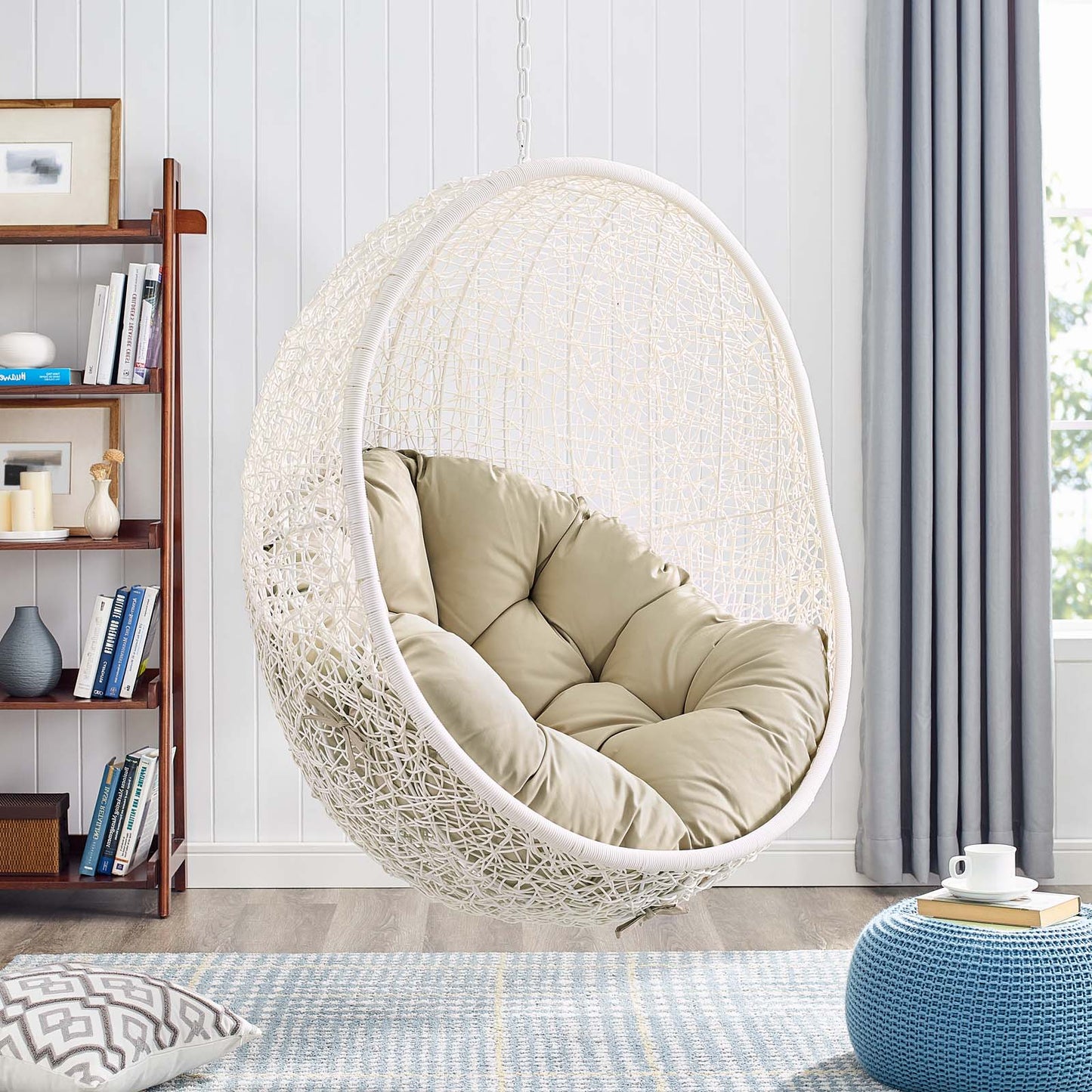 Hide Outdoor Patio Sunbrella® Swing Chair With Stand, White Beige, 18819
