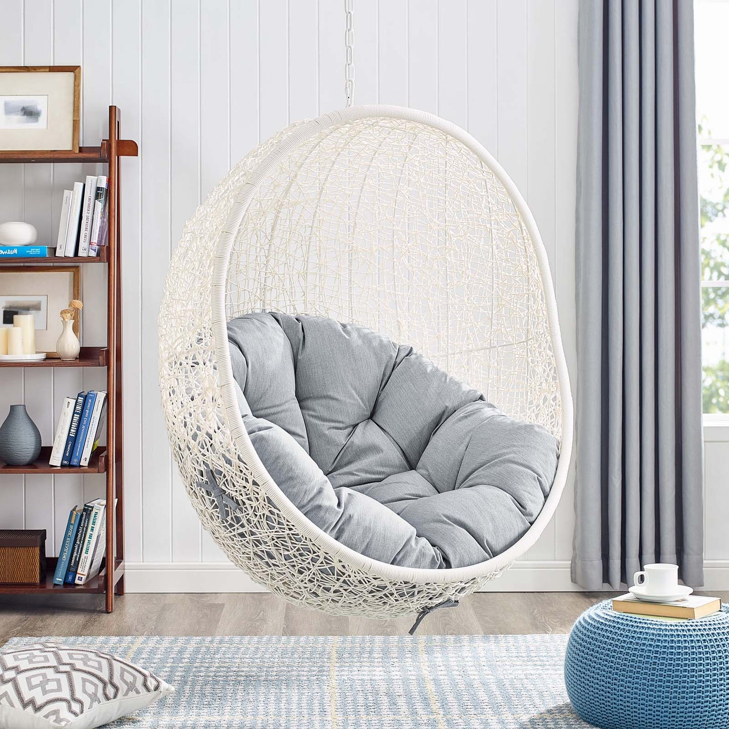 Hide Outdoor Patio Sunbrella® Swing Chair With Stand, White Grey Gray, 18820