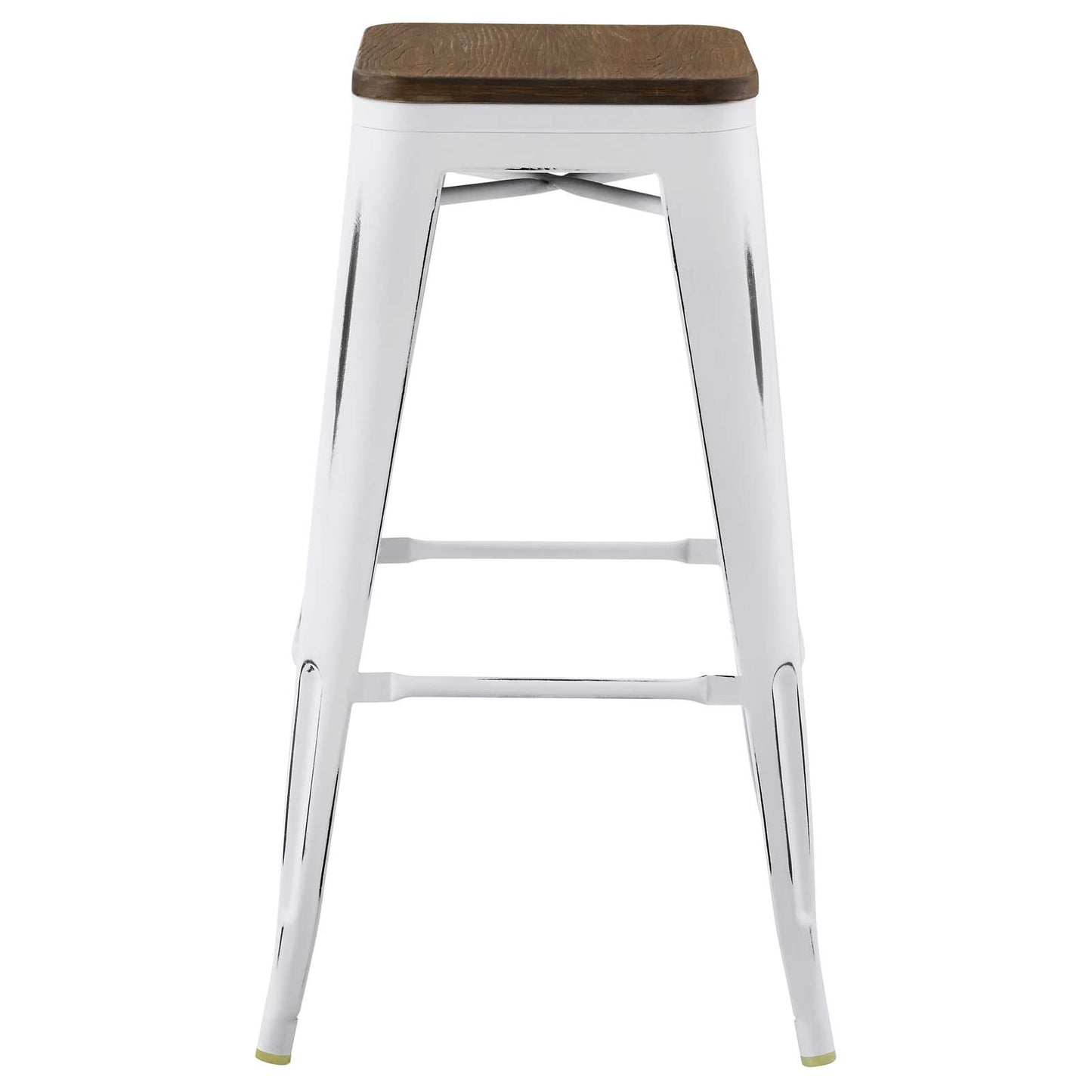 Promenade Bar Stool Set of 2, Wood, Metal Steel, White, 18859
