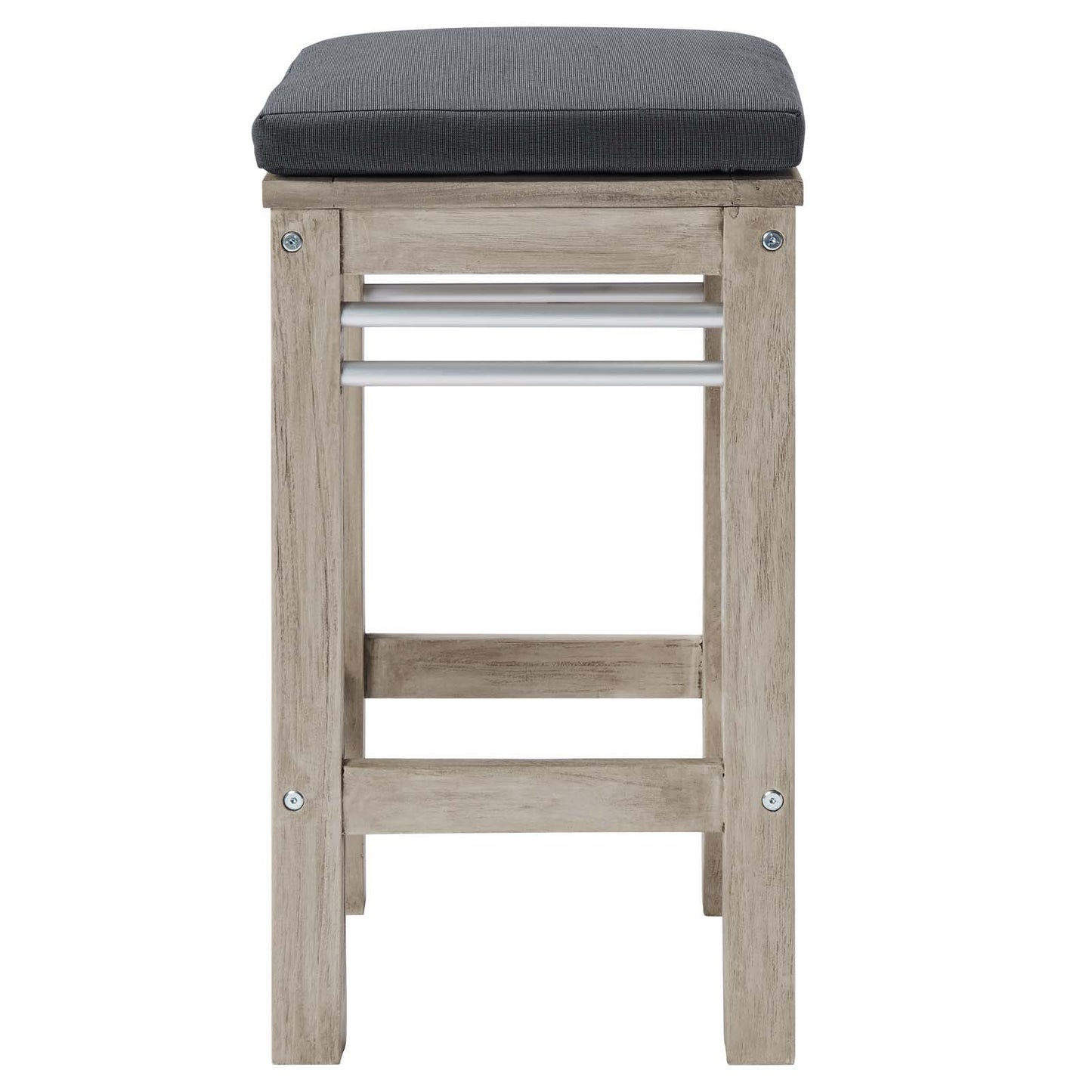 Wiscasset Outdoor Patio Acacia Wood Bar Stool Set of 2, Wood, Light Grey Gray, 18889