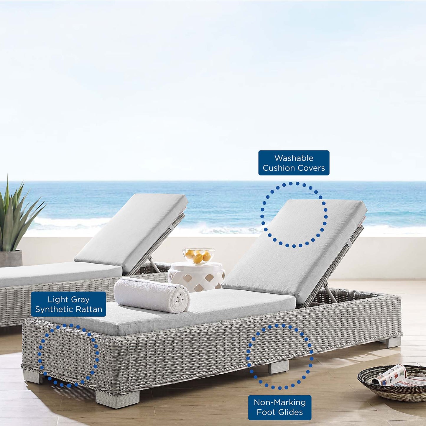 Conway Sunbrella® Outdoor Patio Wicker Rattan Chaise Lounge, Rattan, Wicker, Grey Gray, 18911