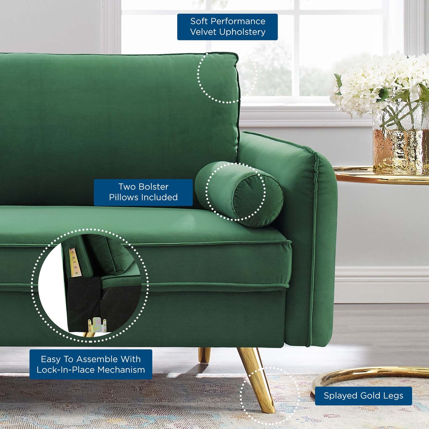 Revive Performance Velvet Sofa, Velvet, Green, 18938