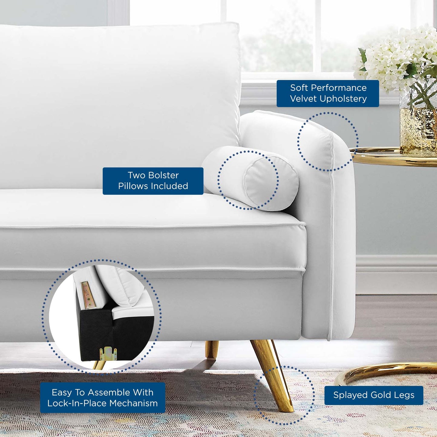 Revive Performance Velvet Sofa, Velvet, White, 18943