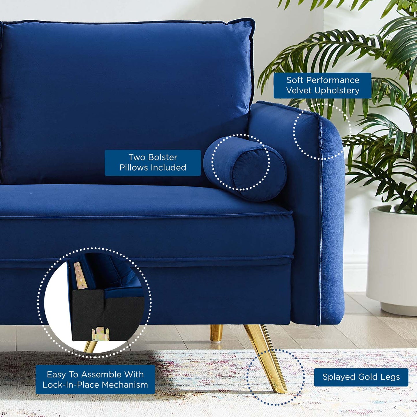 Revive Performance Velvet Loveseat, Velvet, Blue Navy, 18948