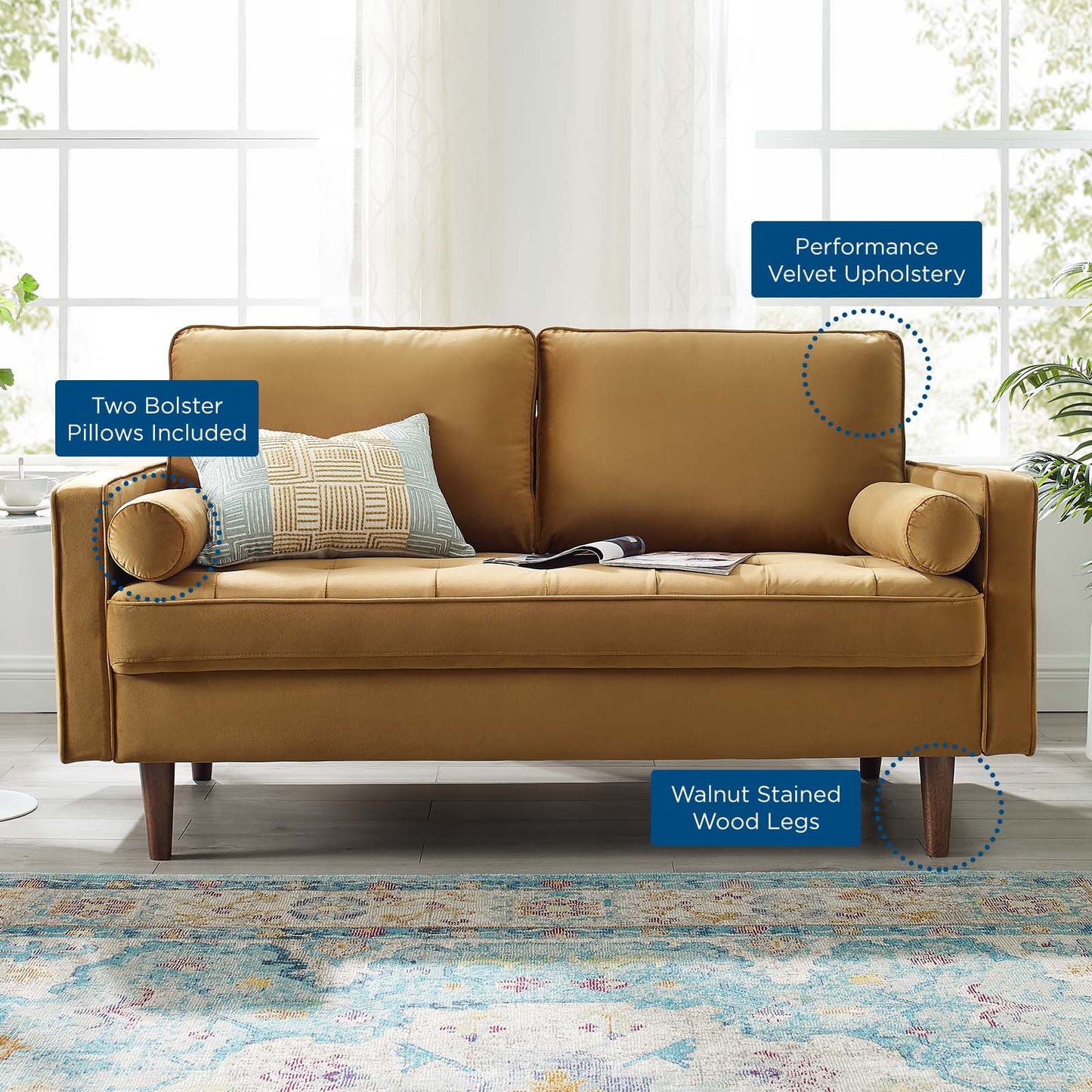 Valour Performance Velvet Loveseat, Velvet, Brown, 18966