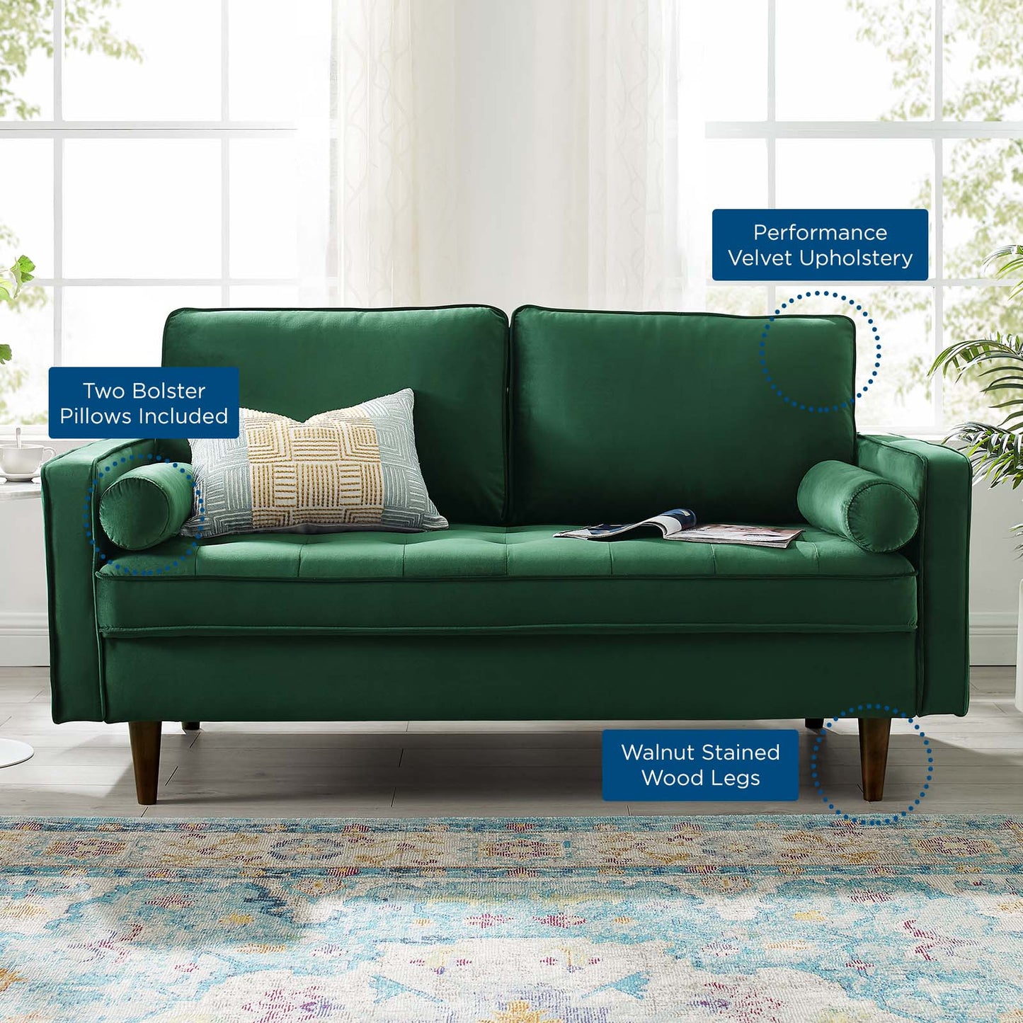 Valour Performance Velvet Loveseat, Velvet, Green, 18968
