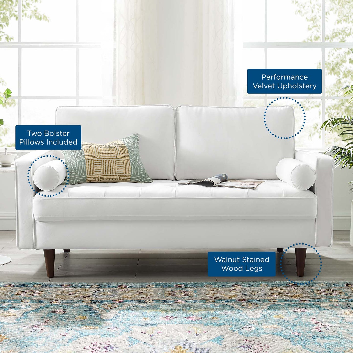 Valour Performance Velvet Loveseat, Velvet, White, 18974