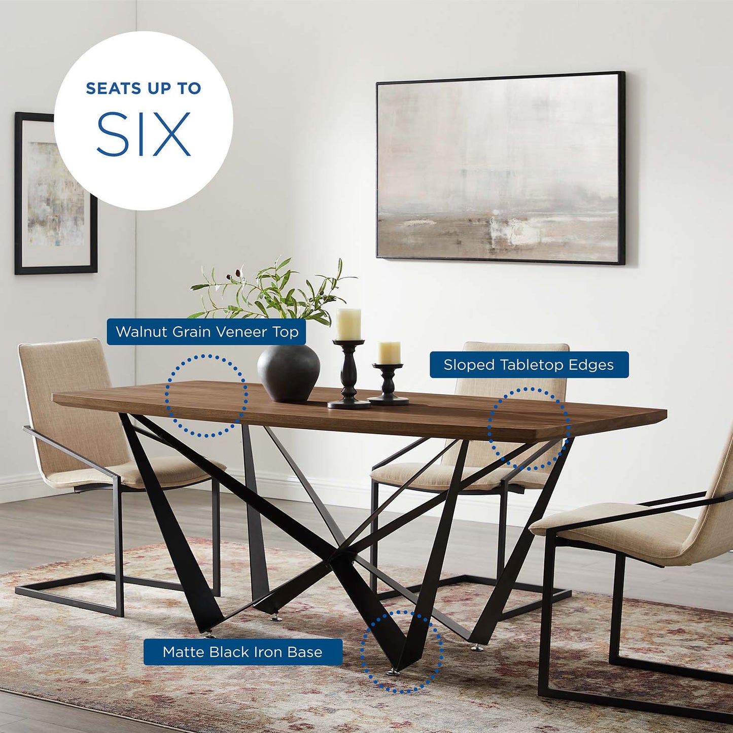 Parallax Dining Table, Wood, Metal Steel, Brown Walnut, 19195