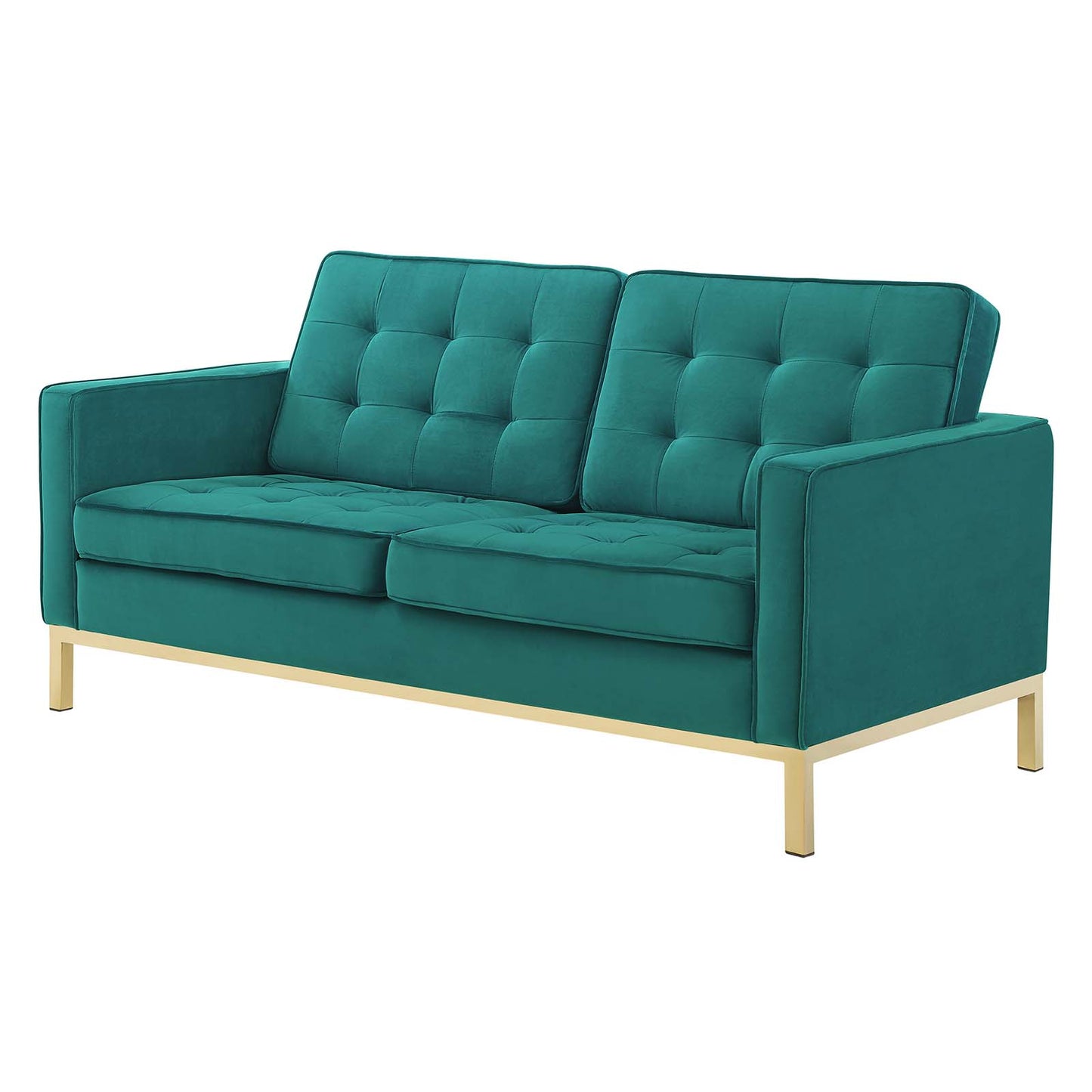 Loft Gold Stainless Steel Leg Performance Velvet Sofa and Loveseat Set, Velvet, Steel, Gold Teal Blue, 19213