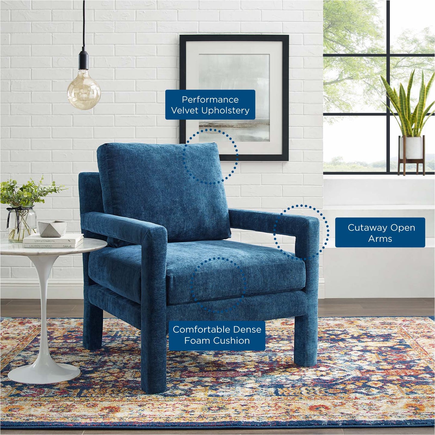 Rehearse Crushed Performance Velvet Armchair, Velvet, Blue Navy, 19304