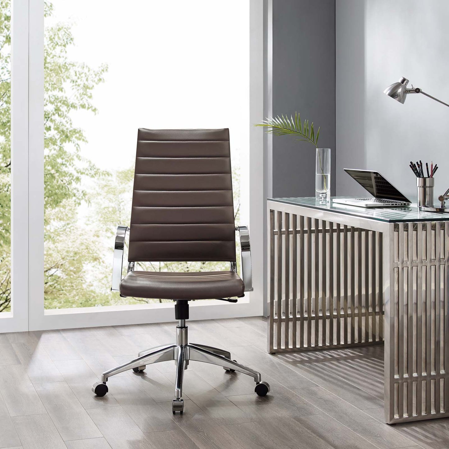 Jive Highback Office Chair, Faux Leather, Brown, 19311