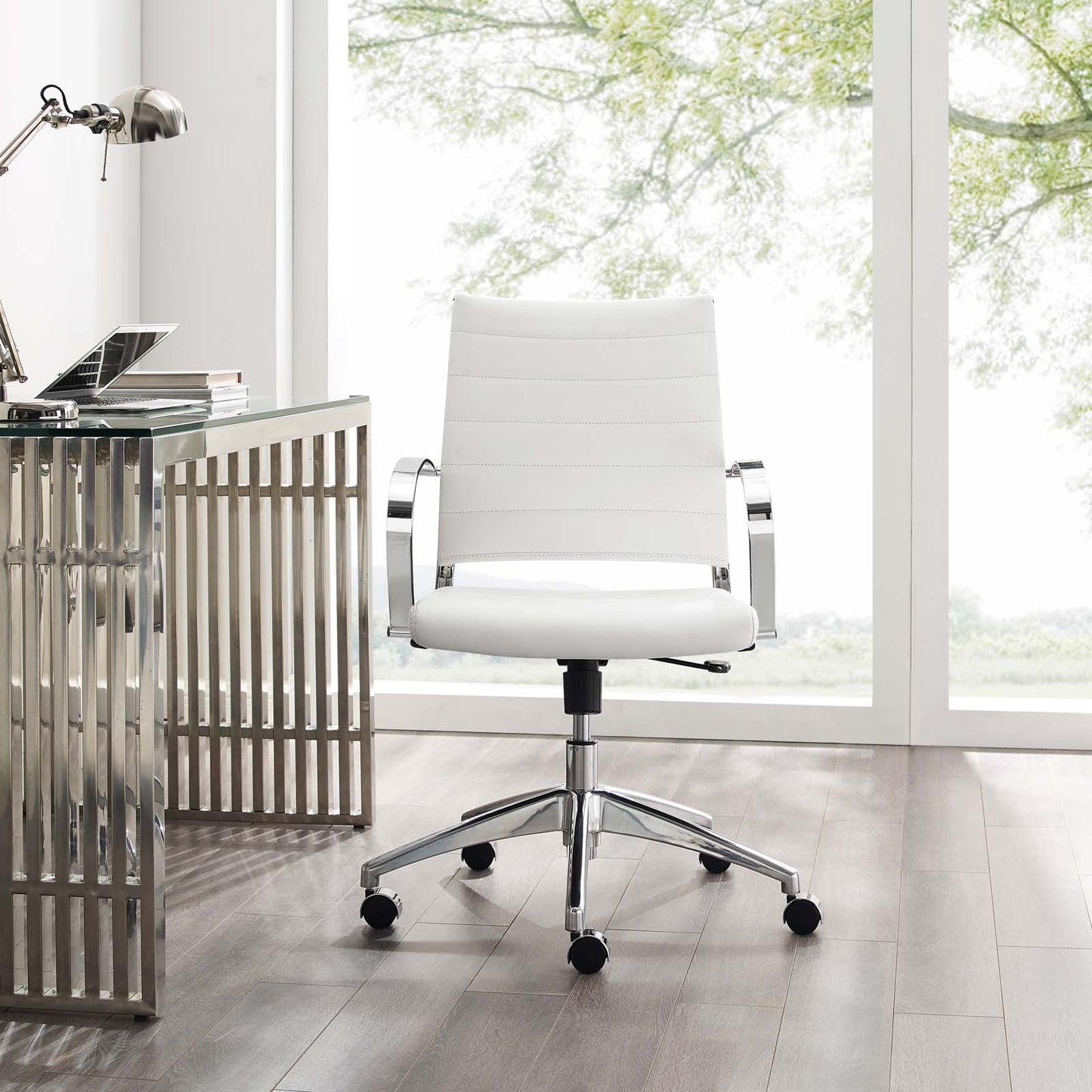 Jive Mid Back Office Chair, Faux Leather, White, 19324