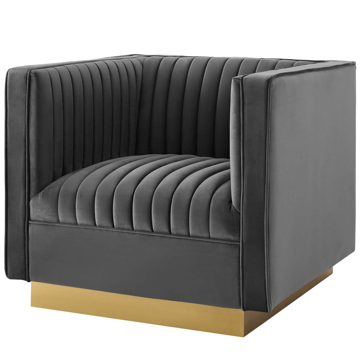 Sanguine 3 Piece Vertical Channel Tufted Upholstered Performance Velvet Set, Velvet, Grey Gray, 19356