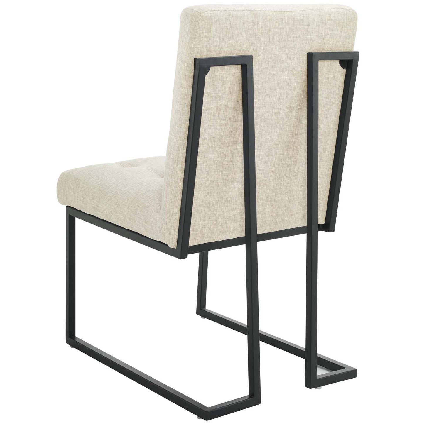 Privy Black Stainless Steel Upholstered Fabric Dining Chair Set of 2, Fabric, Metal Steel, Black Beige, 19400