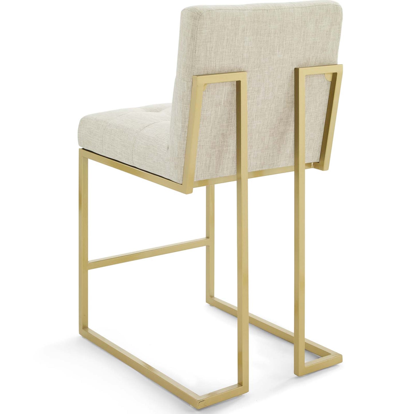 Privy Gold Stainless Steel Upholstered Fabric Counter Stool Set of 2, Fabric, Metal Steel, Gold Beige, 19404