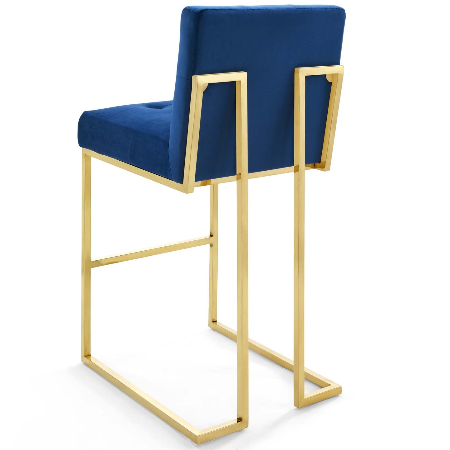 Privy Gold Stainless Steel Performance Velvet Bar Stool Set of 2, Velvet, Metal Steel, Gold Blue Navy, 19423