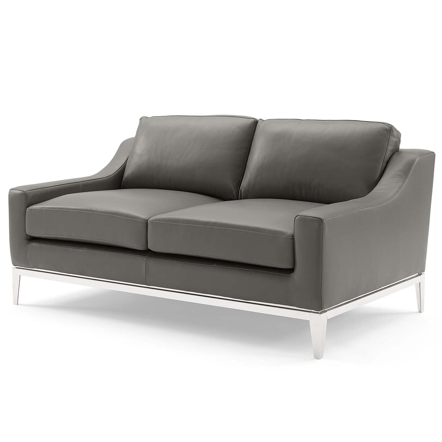 Harness Stainless Steel Base Leather Sofa and Loveseat Set, Leather, Steel, Grey Gray, 19502