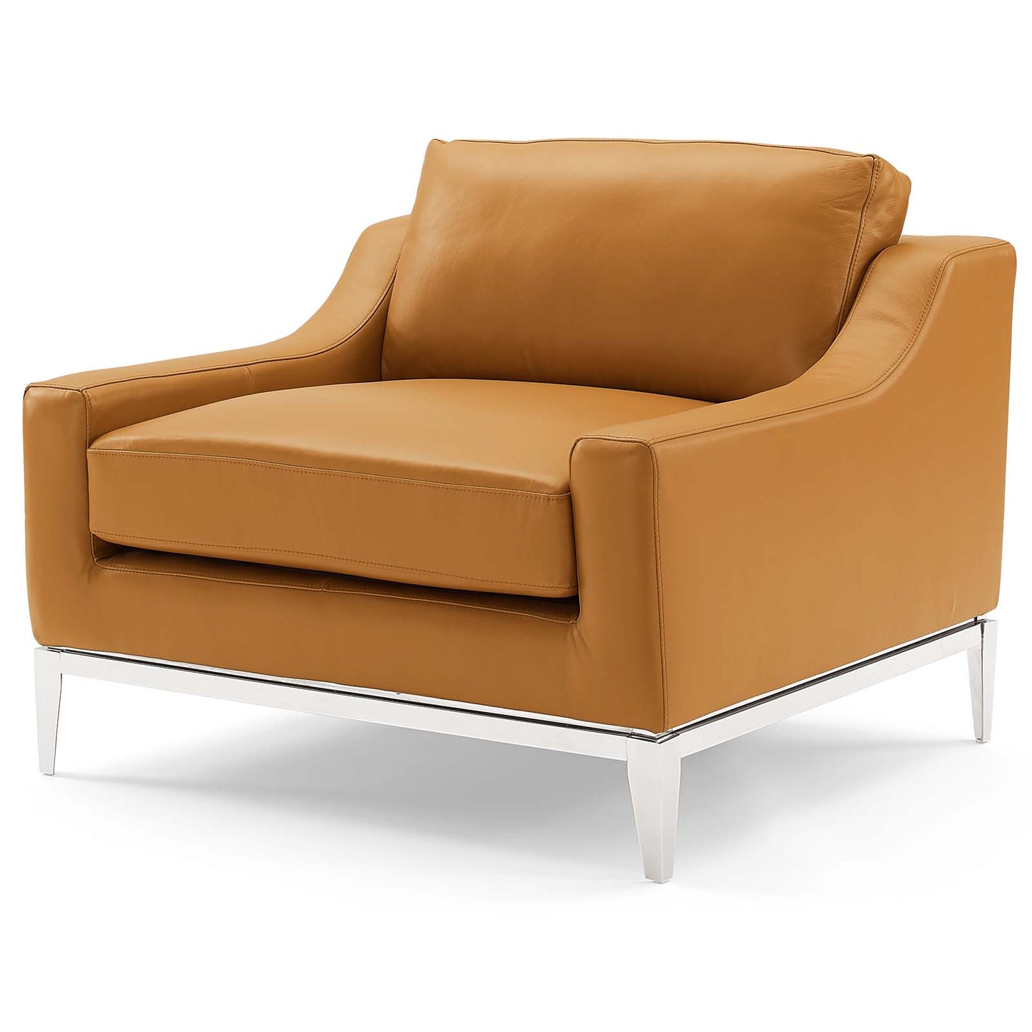 Harness Stainless Steel Base Leather Loveseat & Armchair Set, Leather, Steel, Tan, 19511