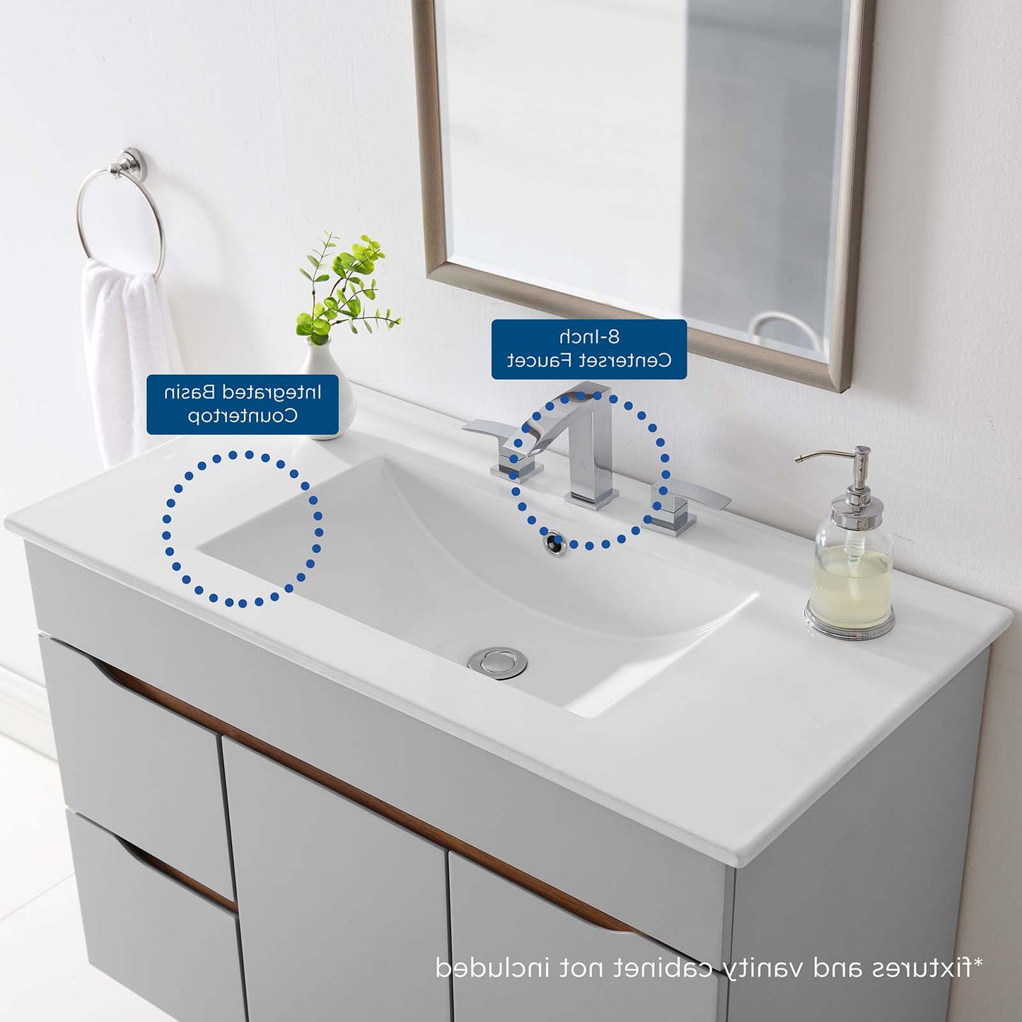 Cayman 36" Bathroom Sink, Ceramic, White, 19516
