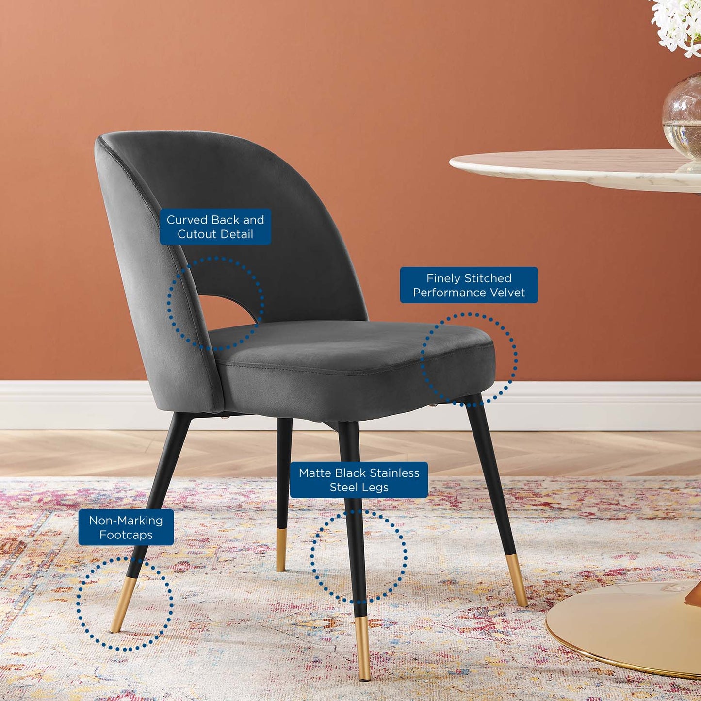 Rouse Performance Velvet Dining Side Chair, Velvet, Dark Grey Gray, 19534